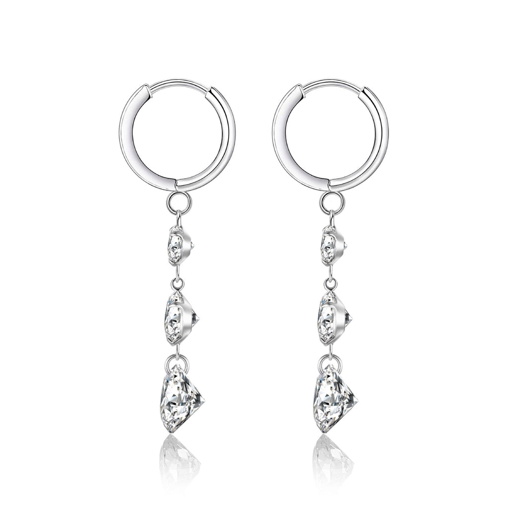 Triplet Moissanite Three-Stone Drop Earrings in Sterling Silver