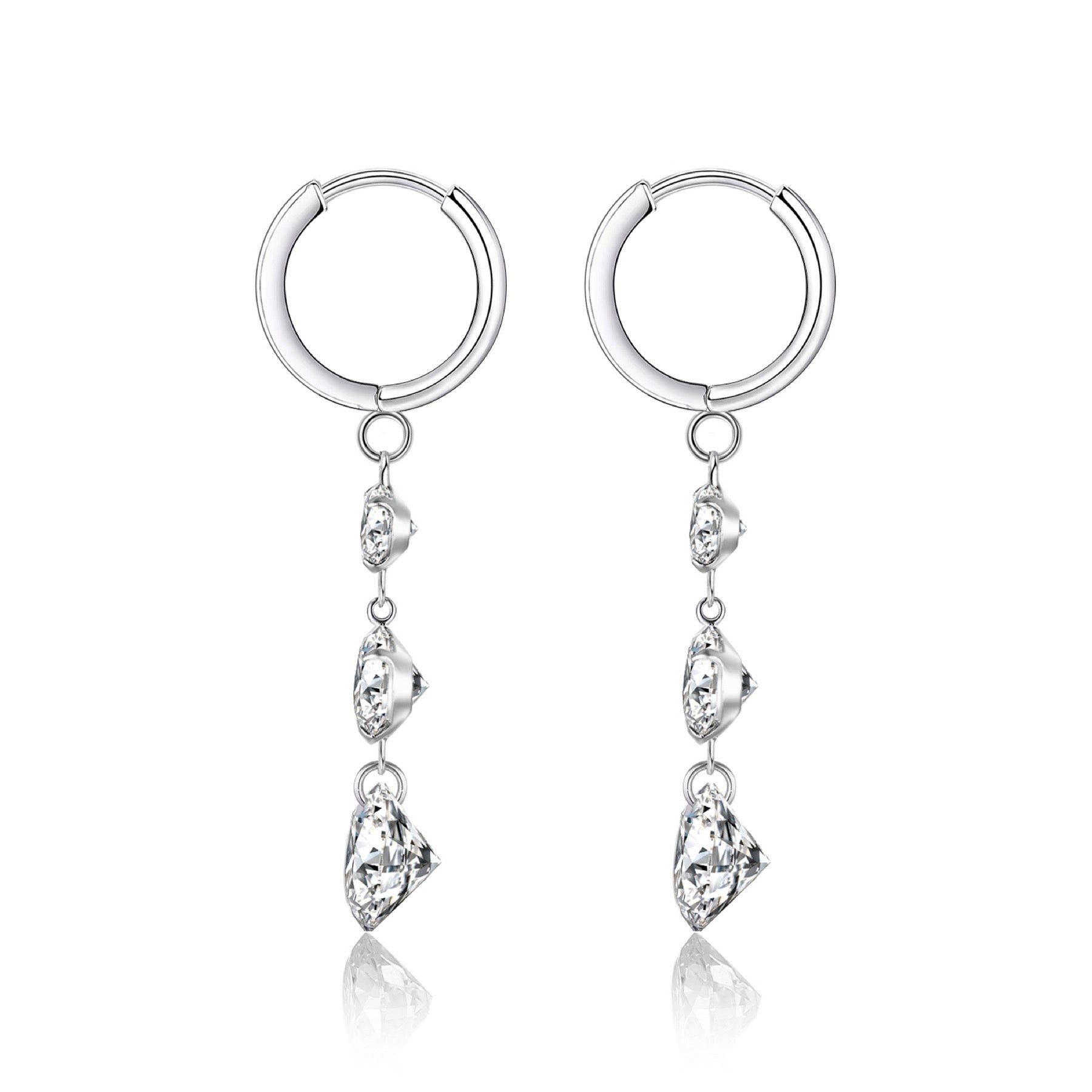 Triplet Moissanite Three-Stone Drop Earrings in Sterling Silver