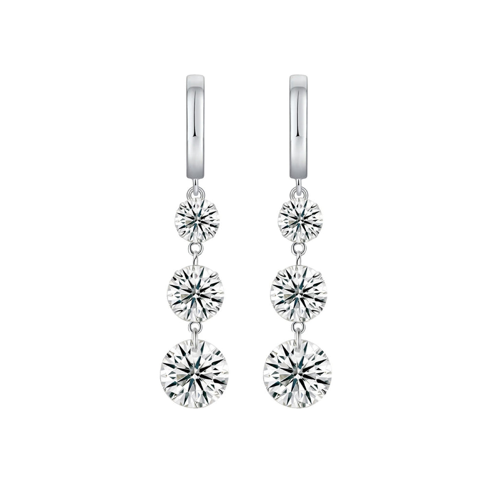 Triplet Moissanite Three-Stone Drop Earrings in Sterling Silver