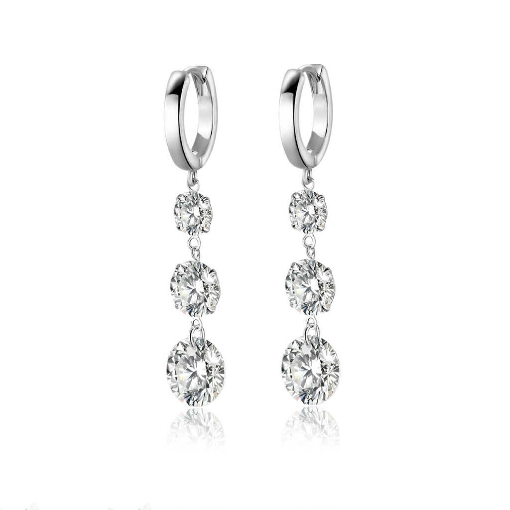 Triplet Moissanite Three-Stone Drop Earrings in Sterling Silver