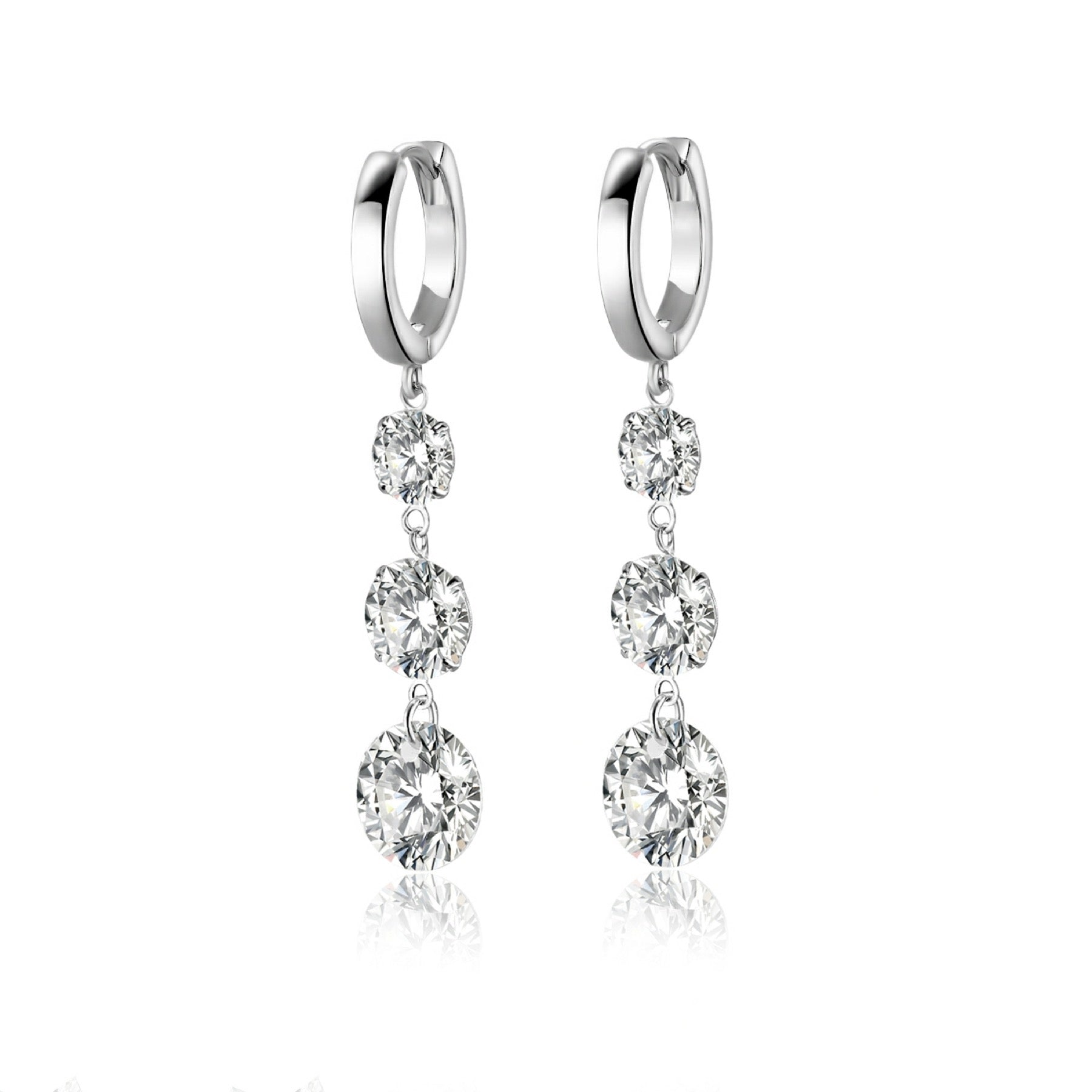 Triplet Moissanite Three-Stone Drop Earrings in Sterling Silver