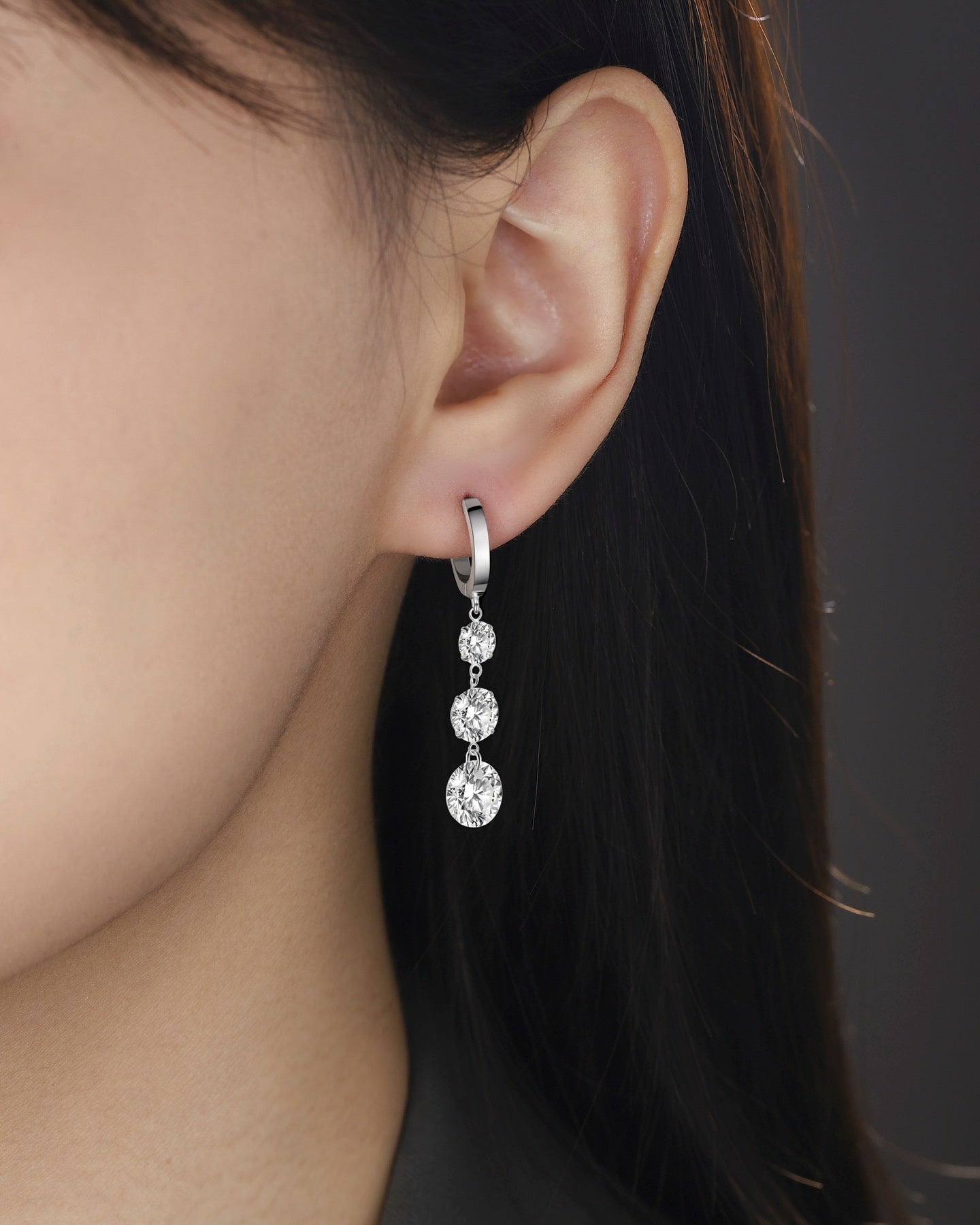 Triplet Moissanite Three-Stone Drop Earrings in Sterling Silver