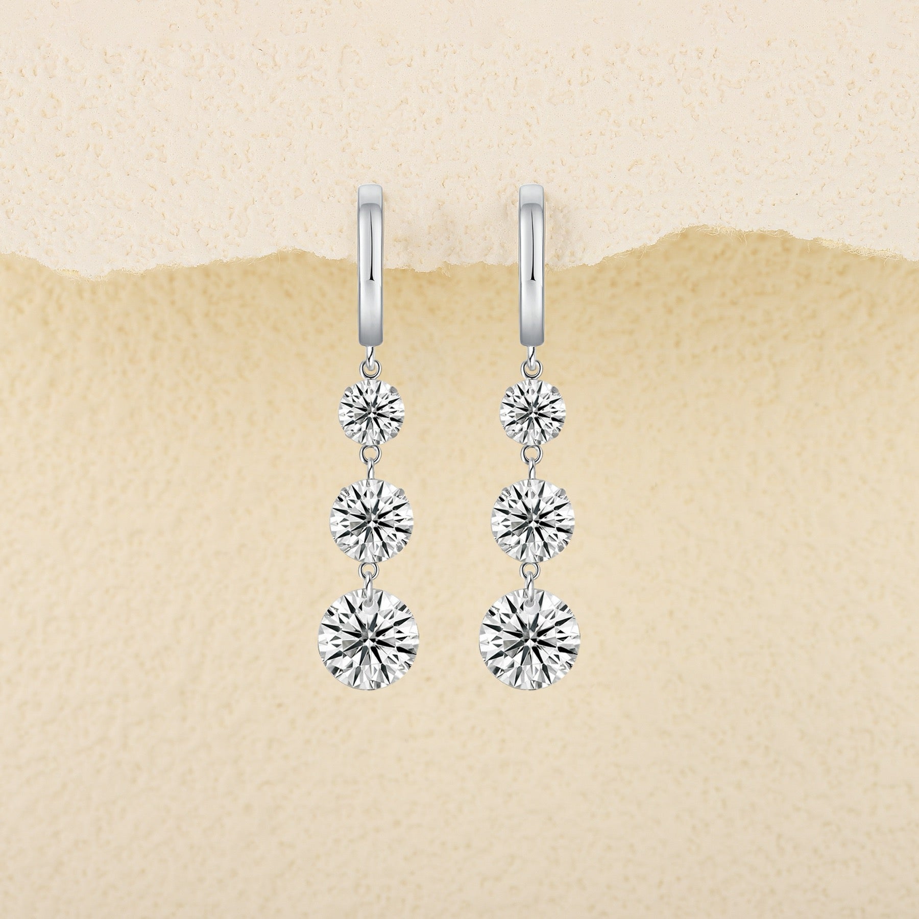Triplet Moissanite Three-Stone Drop Earrings in Sterling Silver