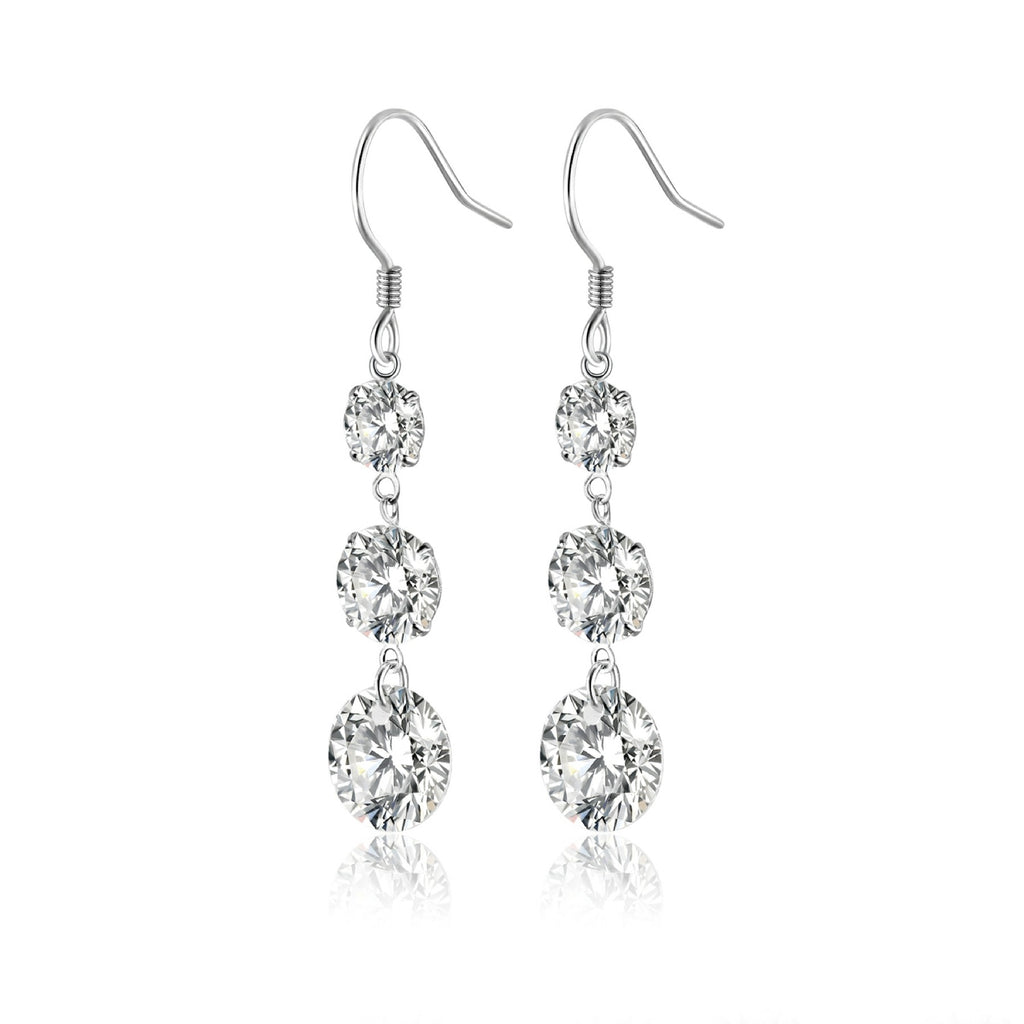 Tiered Moissanite Three-Stone Drop Earrings in Sterling Silver