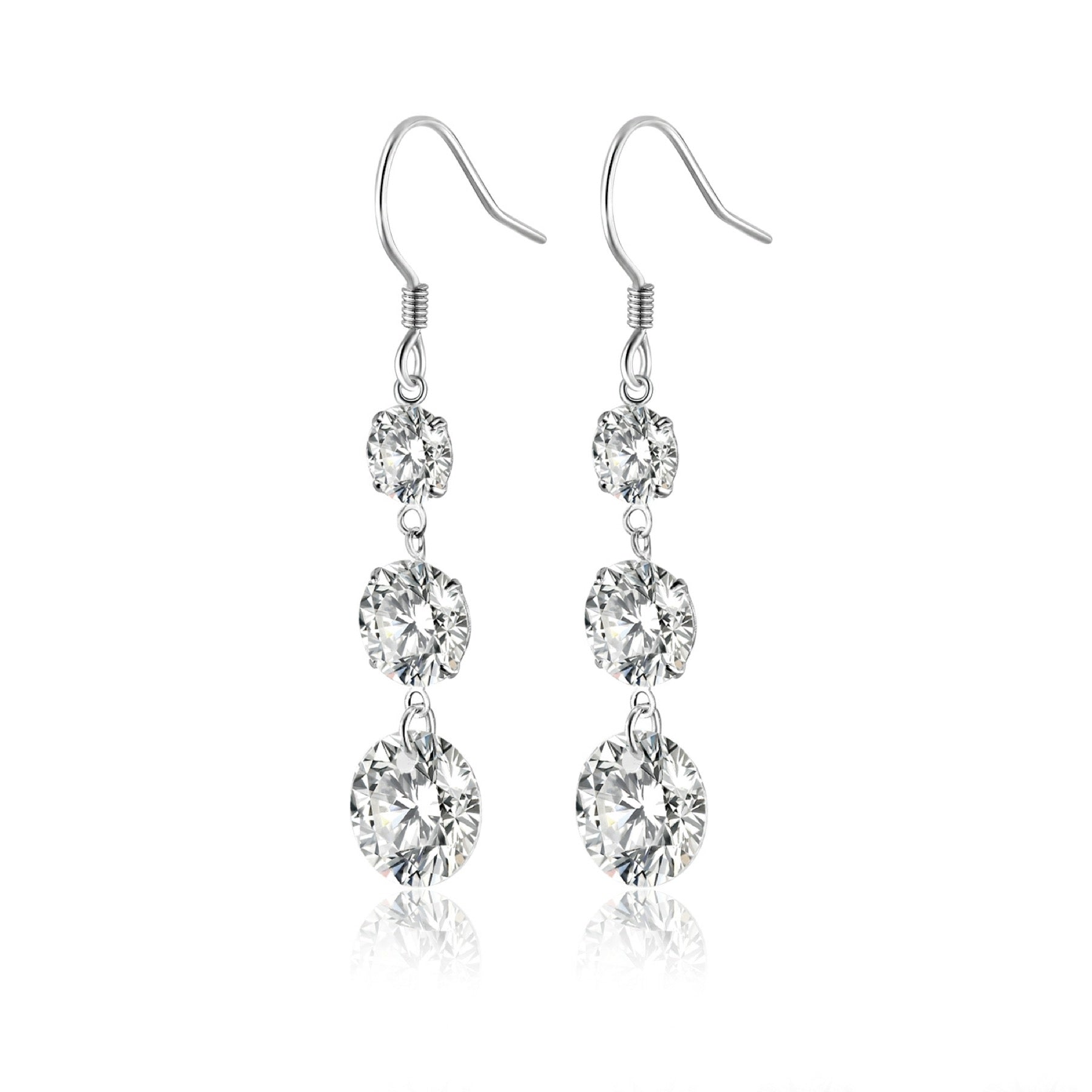 Tiered Moissanite Three-Stone Drop Earrings in Sterling Silver