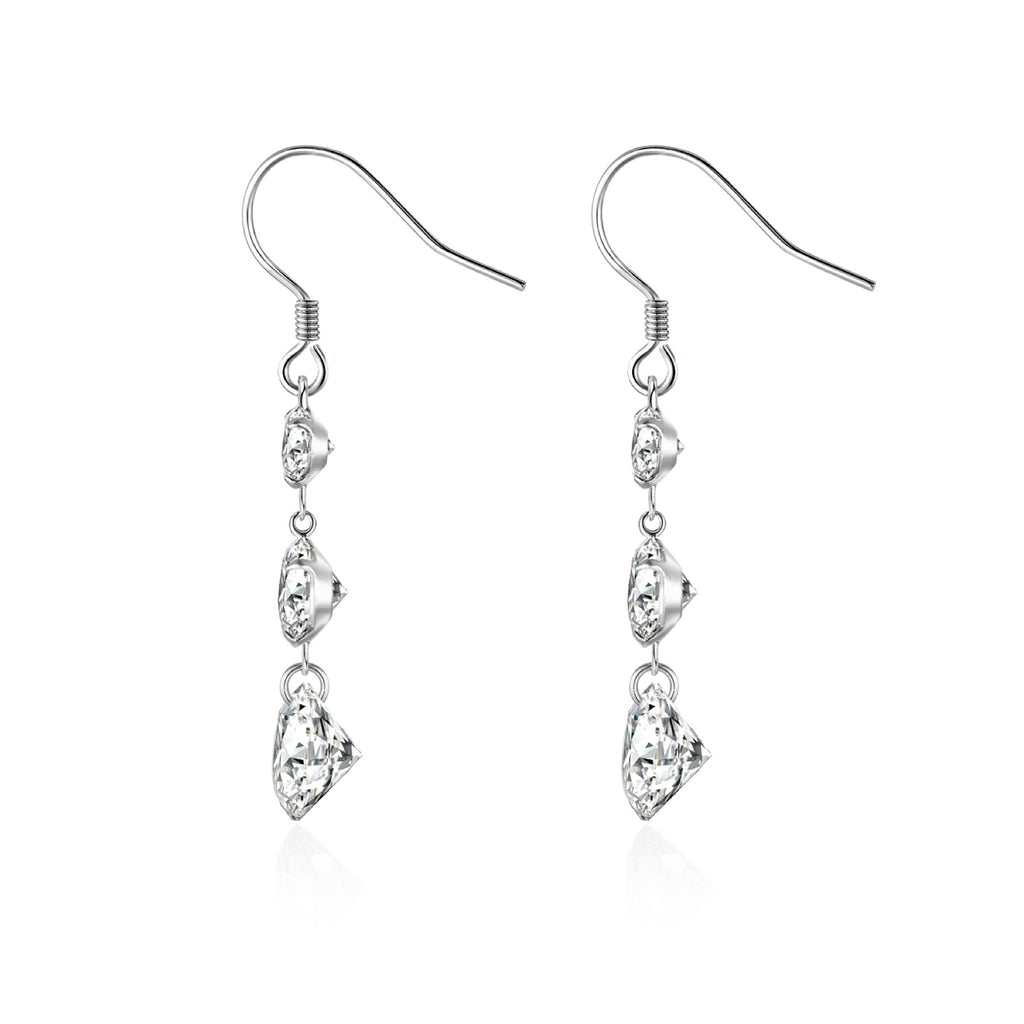 Tiered Moissanite Three-Stone Drop Earrings in Sterling Silver
