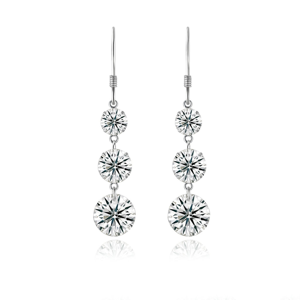 Tiered Moissanite Three-Stone Drop Earrings in Sterling Silver