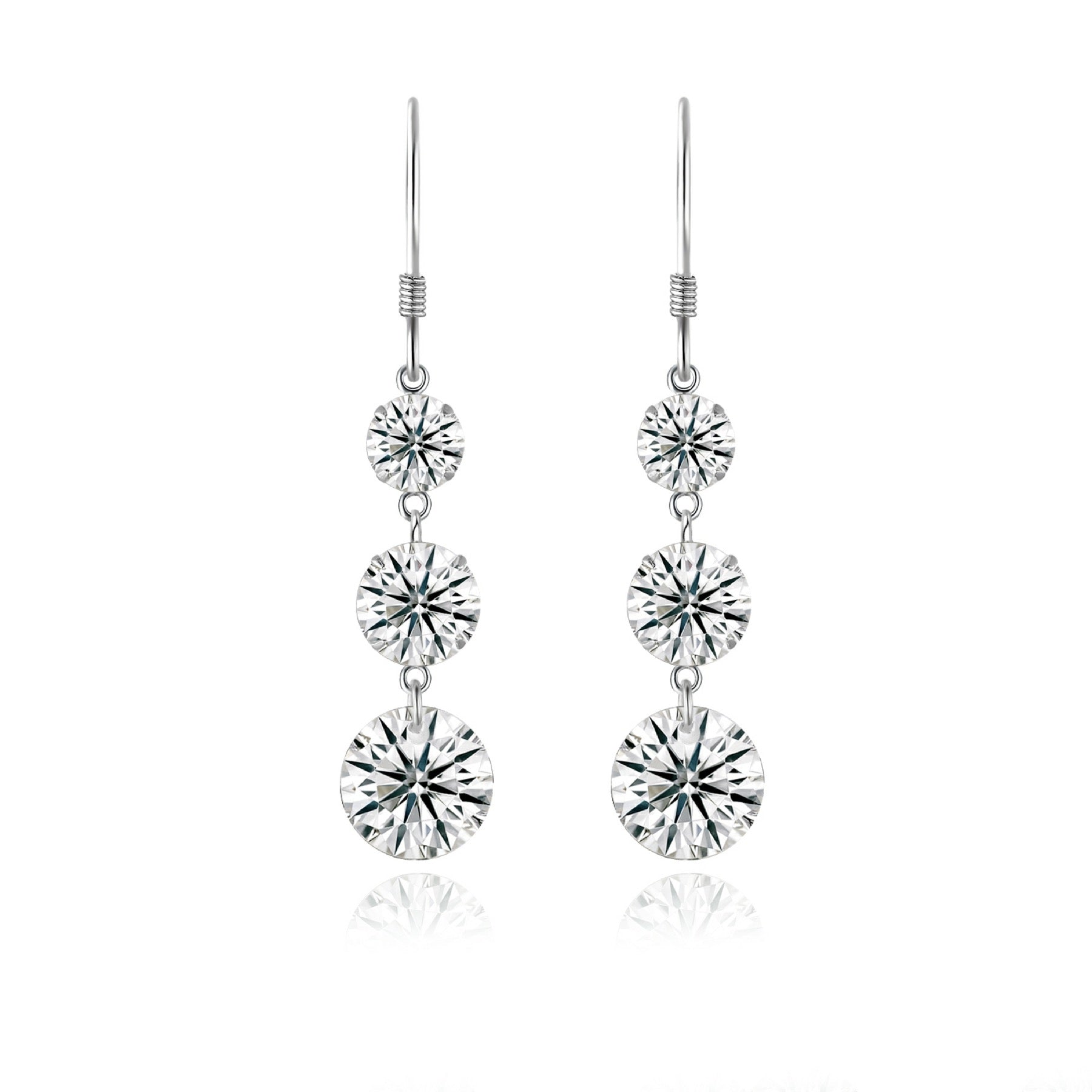 Tiered Moissanite Three-Stone Drop Earrings in Sterling Silver