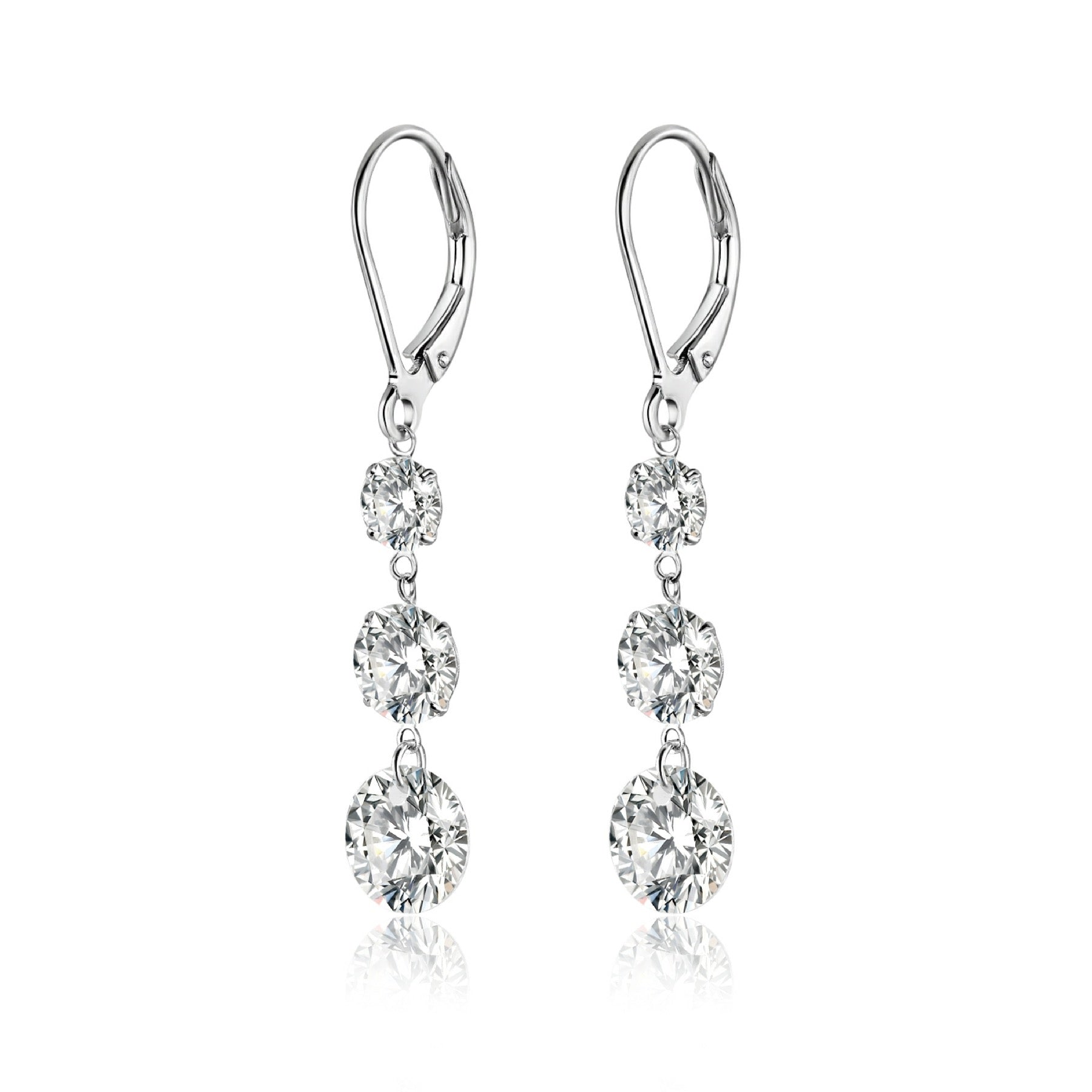 Graduate Moissanite Three-Stone Drop Earrings in Sterling Silver