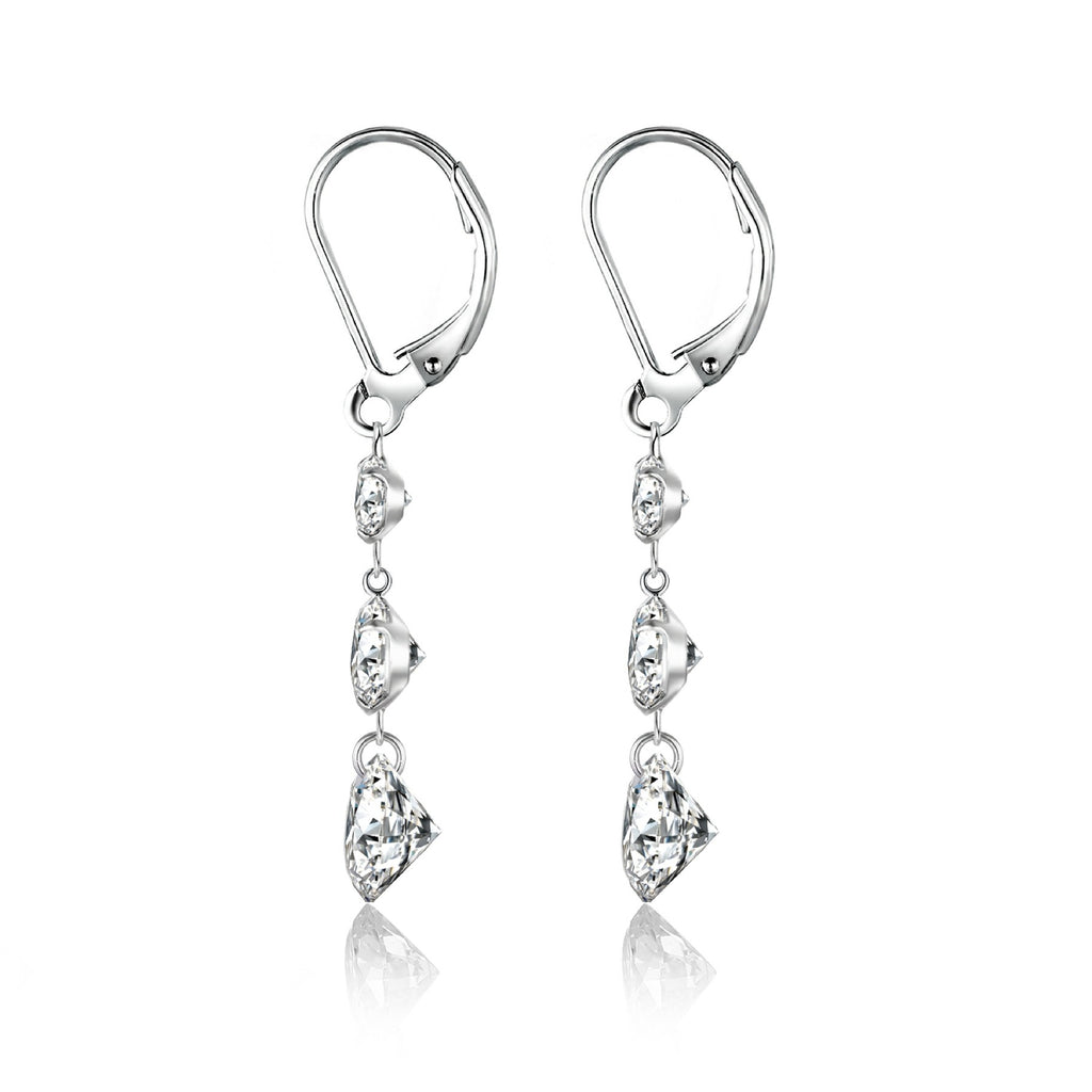 Graduate Moissanite Three-Stone Drop Earrings in Sterling Silver