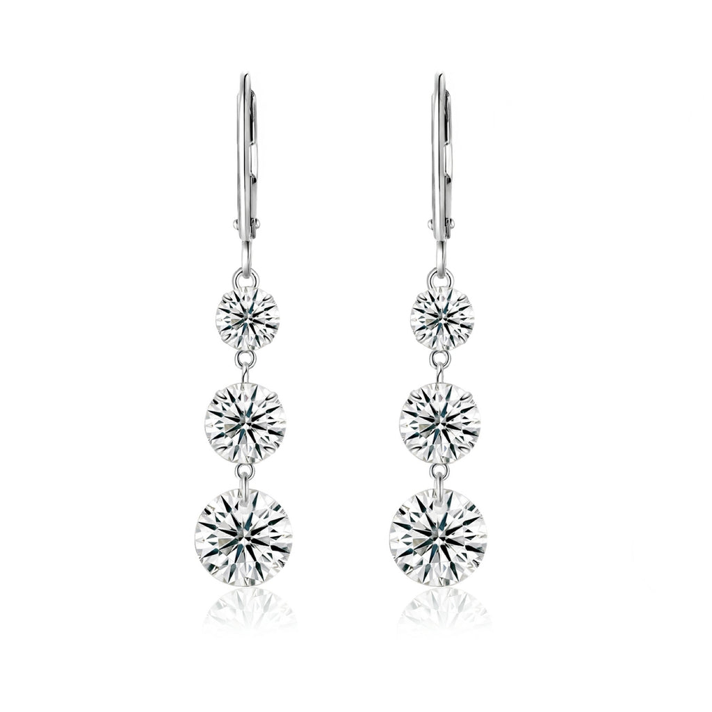 Graduate Moissanite Three-Stone Drop Earrings in Sterling Silver
