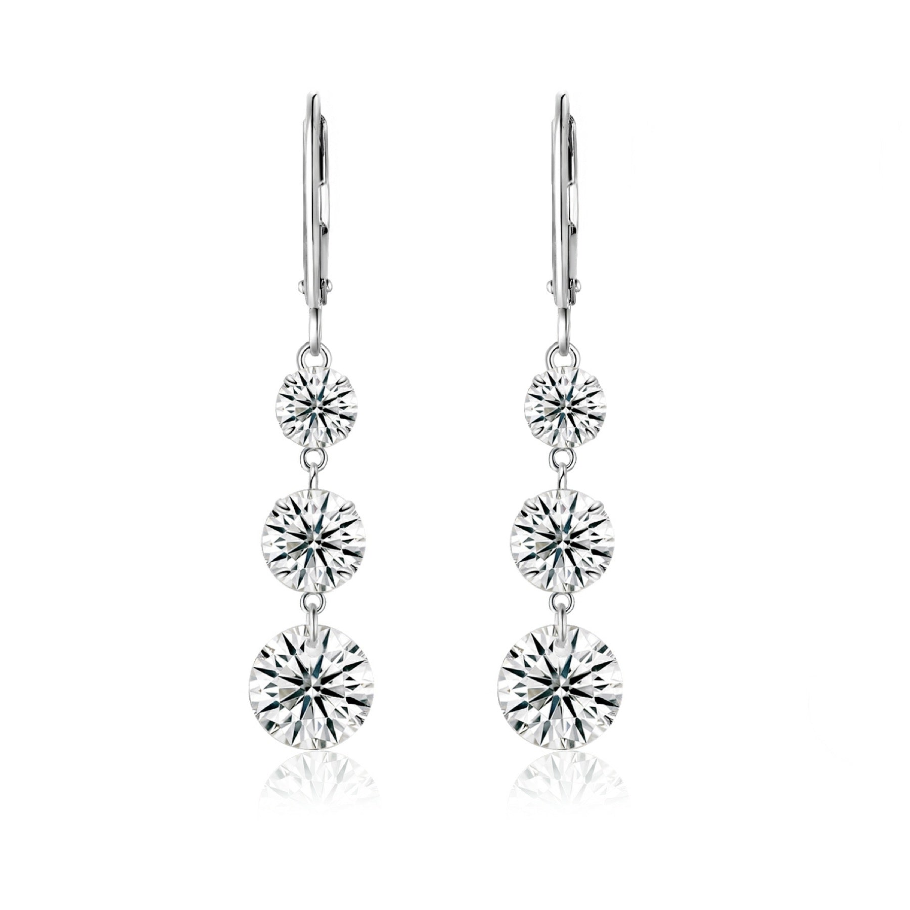 Graduate Moissanite Three-Stone Drop Earrings in Sterling Silver