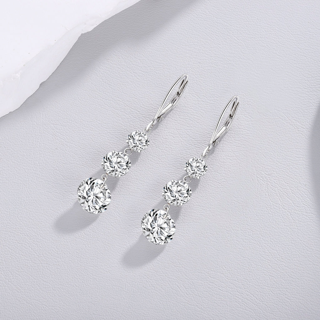 Graduate Moissanite Three-Stone Drop Earrings in Sterling Silver