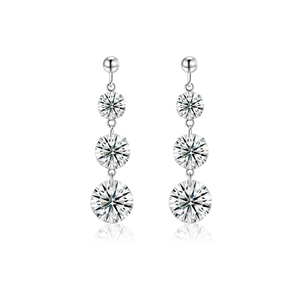 Stream Moissanite Three-Stone Drop Earrings in Sterling Silver