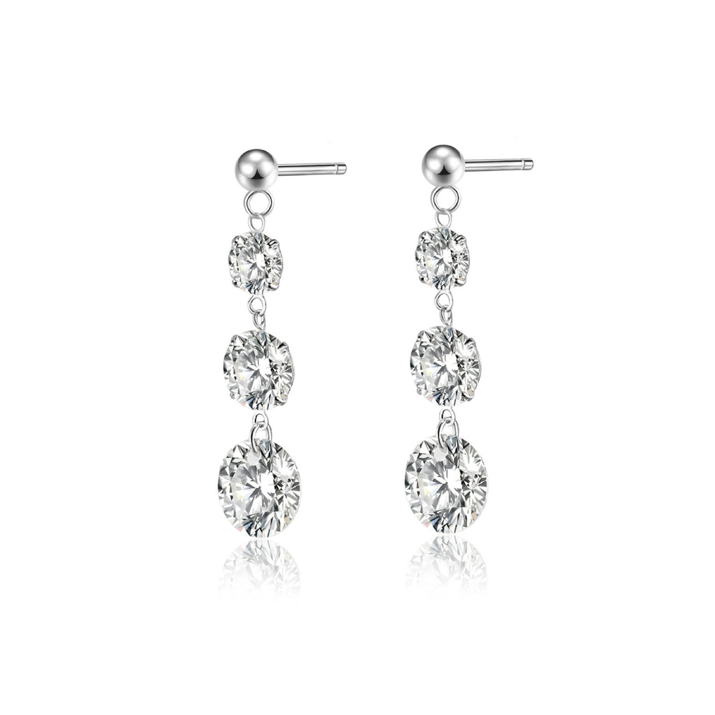 Stream Moissanite Three-Stone Drop Earrings in Sterling Silver
