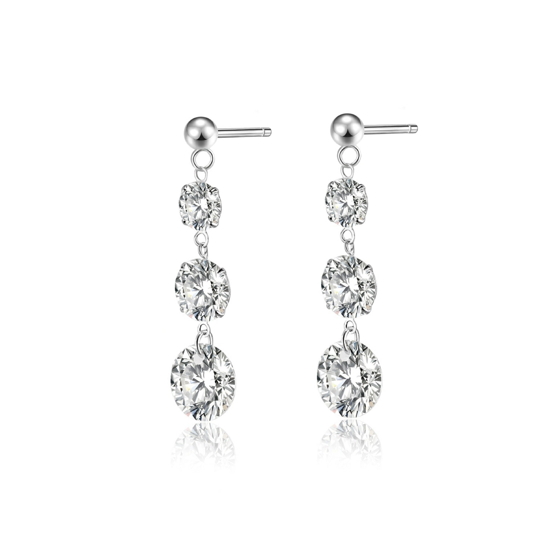 Stream Moissanite Three-Stone Drop Earrings in Sterling Silver