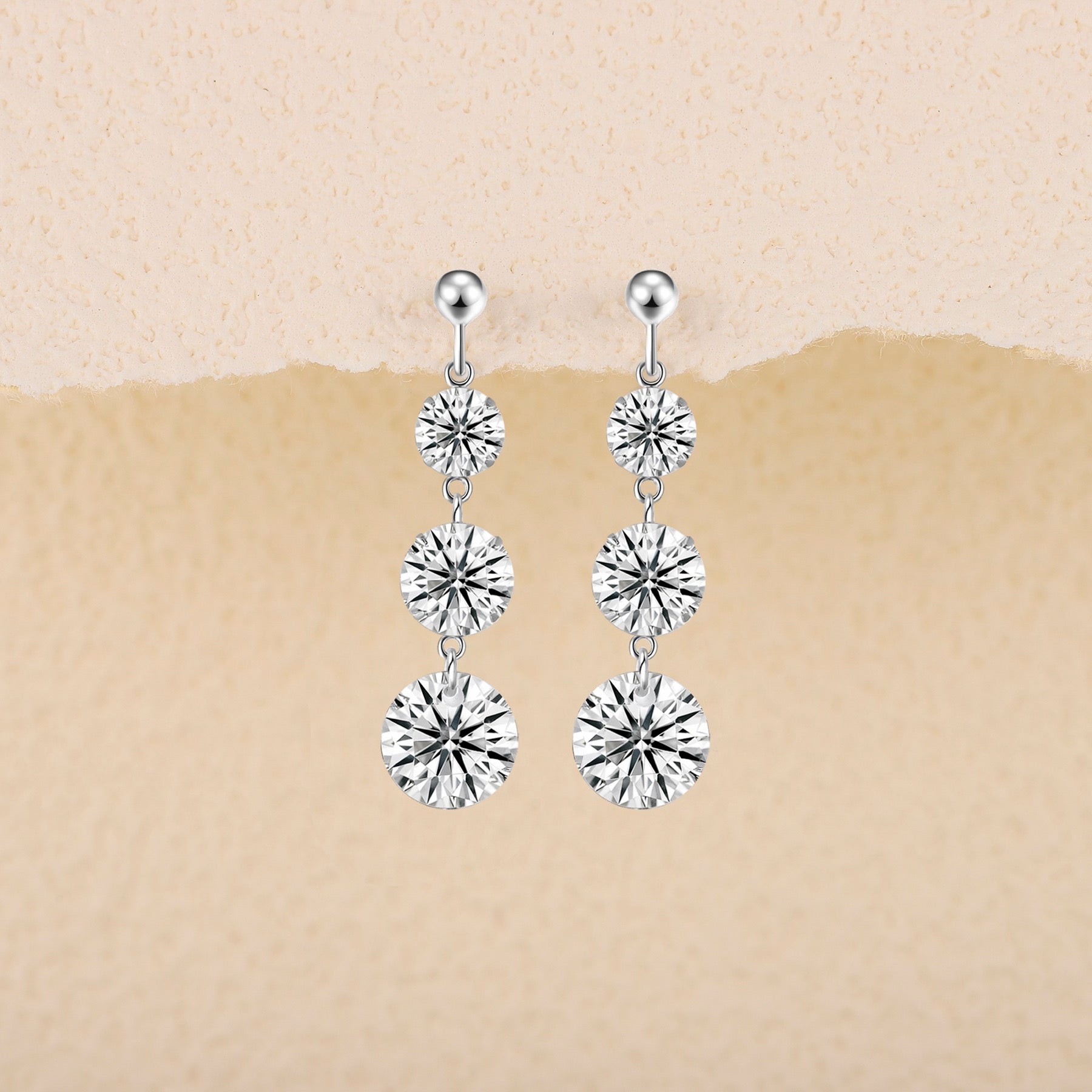 Stream Moissanite Three-Stone Drop Earrings in Sterling Silver