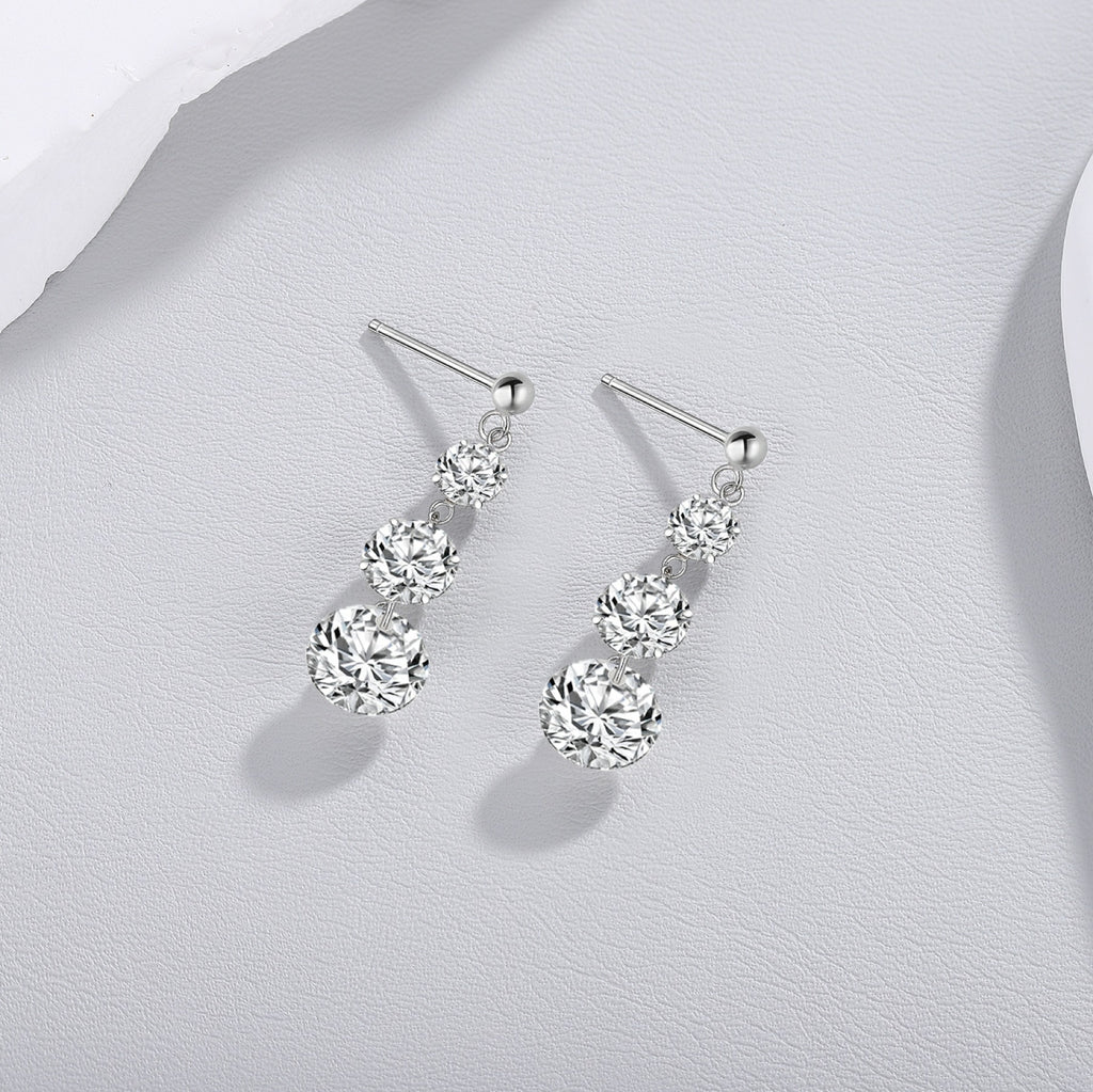 Stream Moissanite Three-Stone Drop Earrings in Sterling Silver