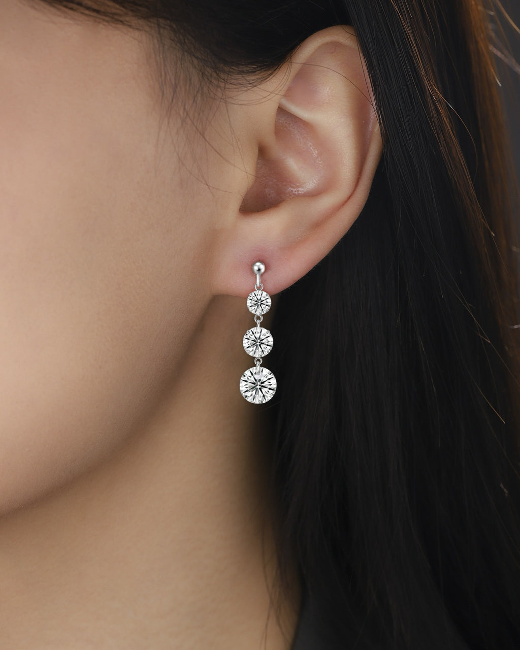 Stream Moissanite Three-Stone Drop Earrings in Sterling Silver