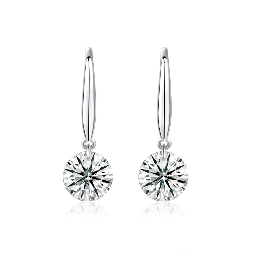 Rivulet Moissanite Three-Stone Drop Earrings in Sterling Silver