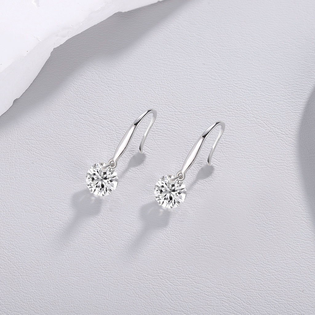 Rivulet Moissanite Three-Stone Drop Earrings in Sterling Silver
