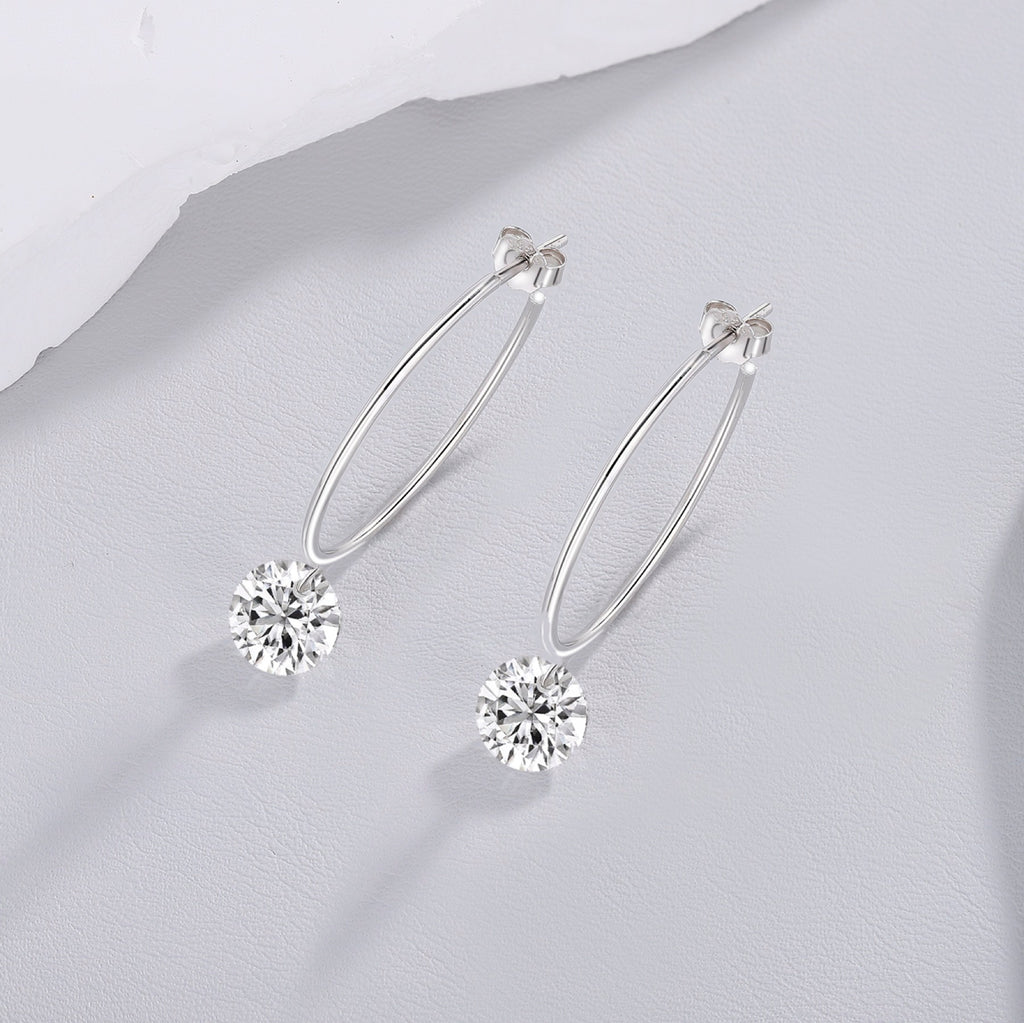Suspend Moissanite Hoop Drop Earrings in Sterling Silver
