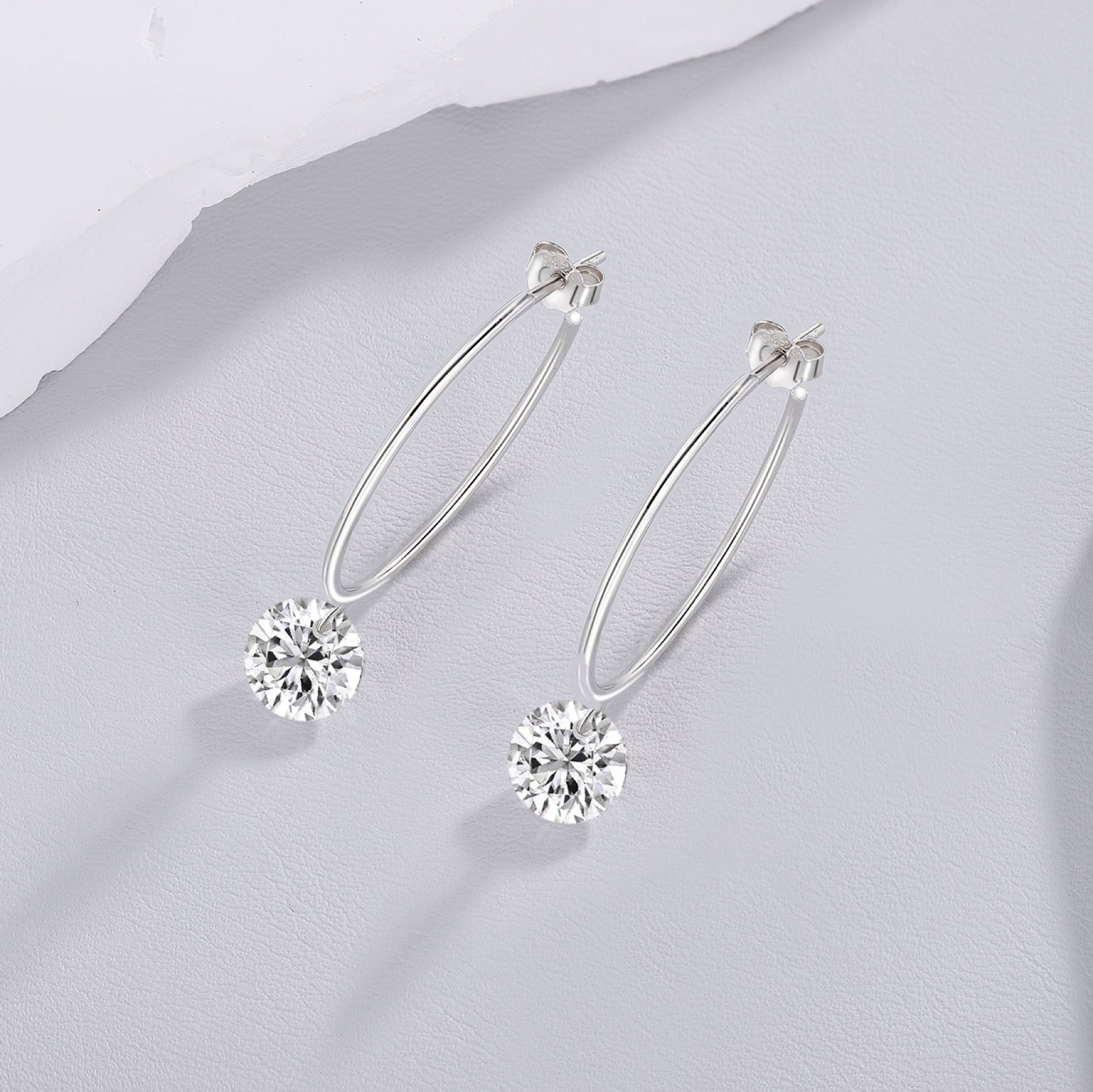Suspend Moissanite Hoop Drop Earrings in Sterling Silver
