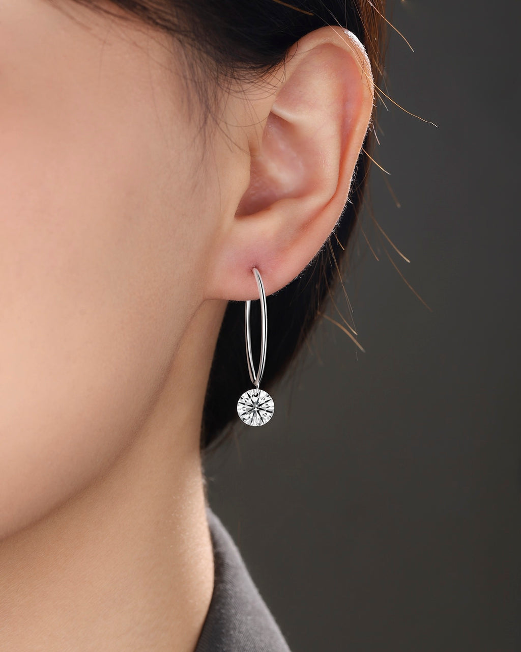 Suspend Moissanite Hoop Drop Earrings in Sterling Silver