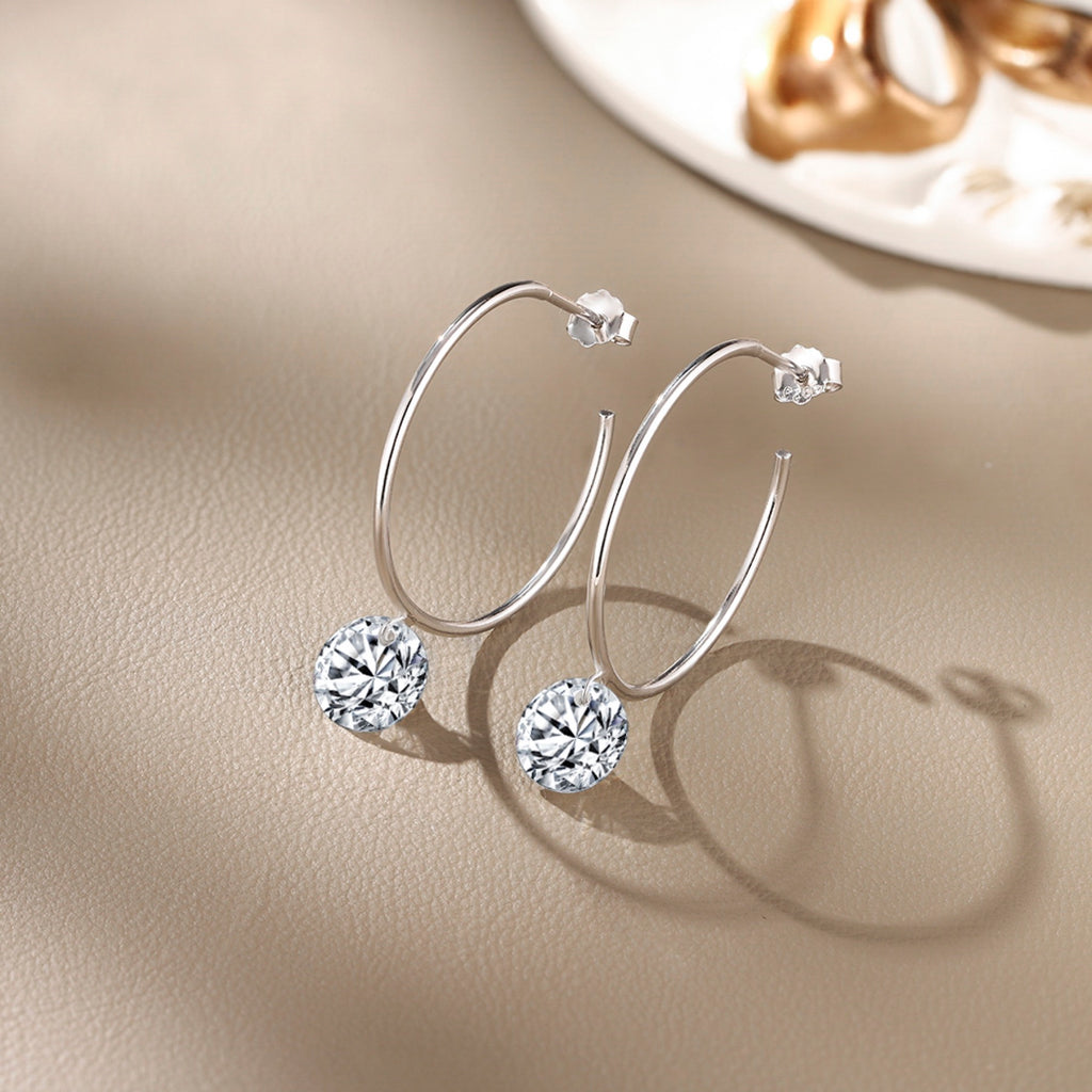 Suspend Moissanite Hoop Drop Earrings in Sterling Silver