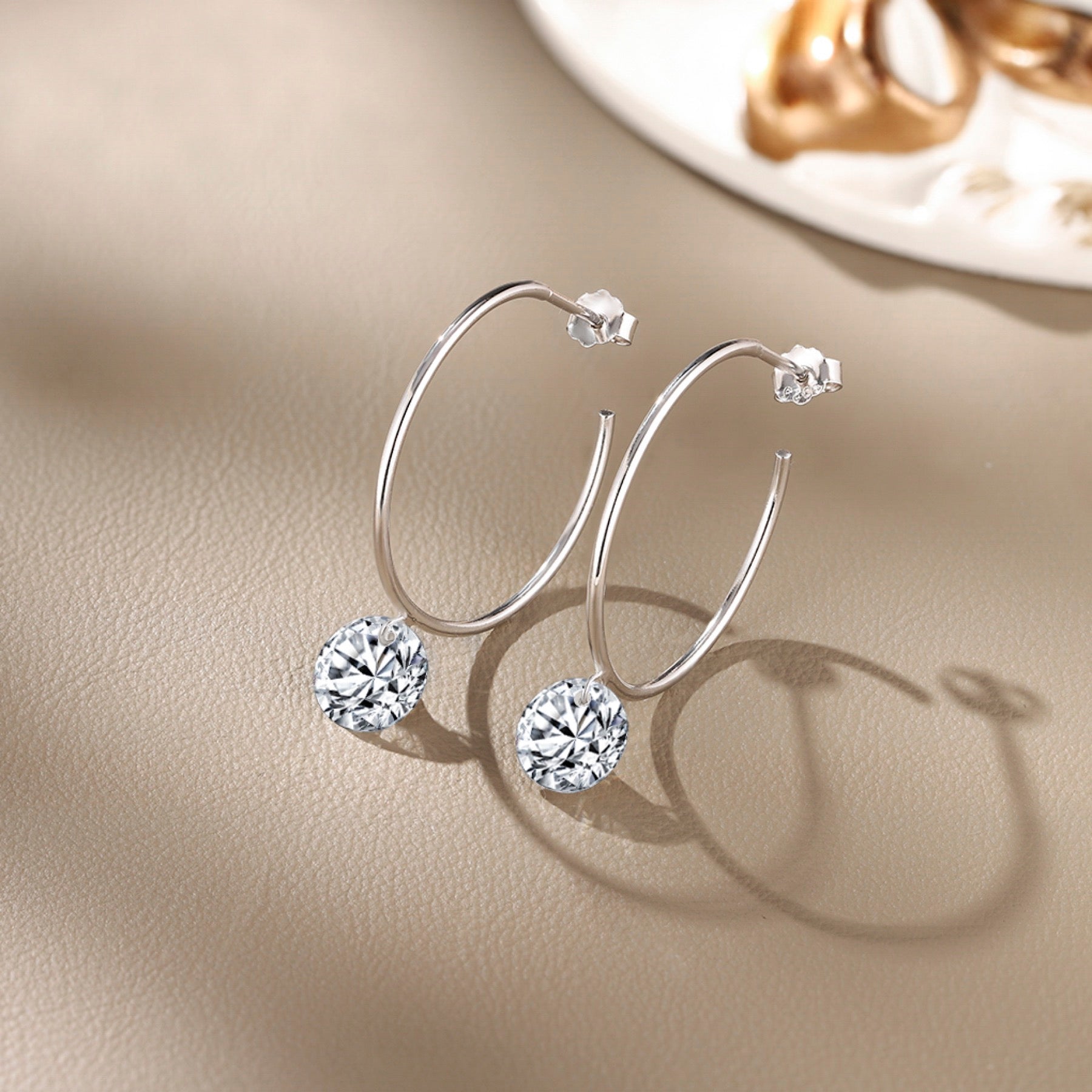 Suspend Moissanite Hoop Drop Earrings in Sterling Silver