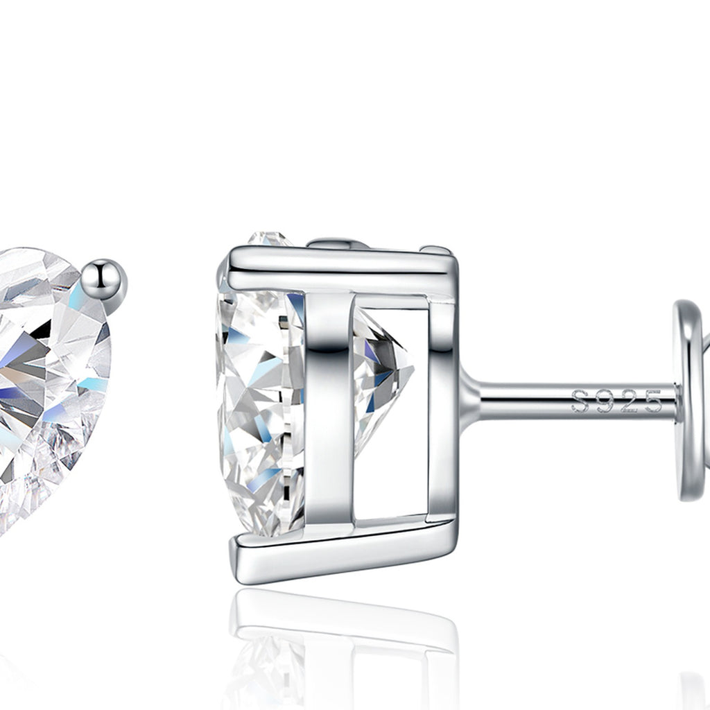 Valentina Heart-Cut Moissanite Heart Stud Earrings in Sterling Silver — detail