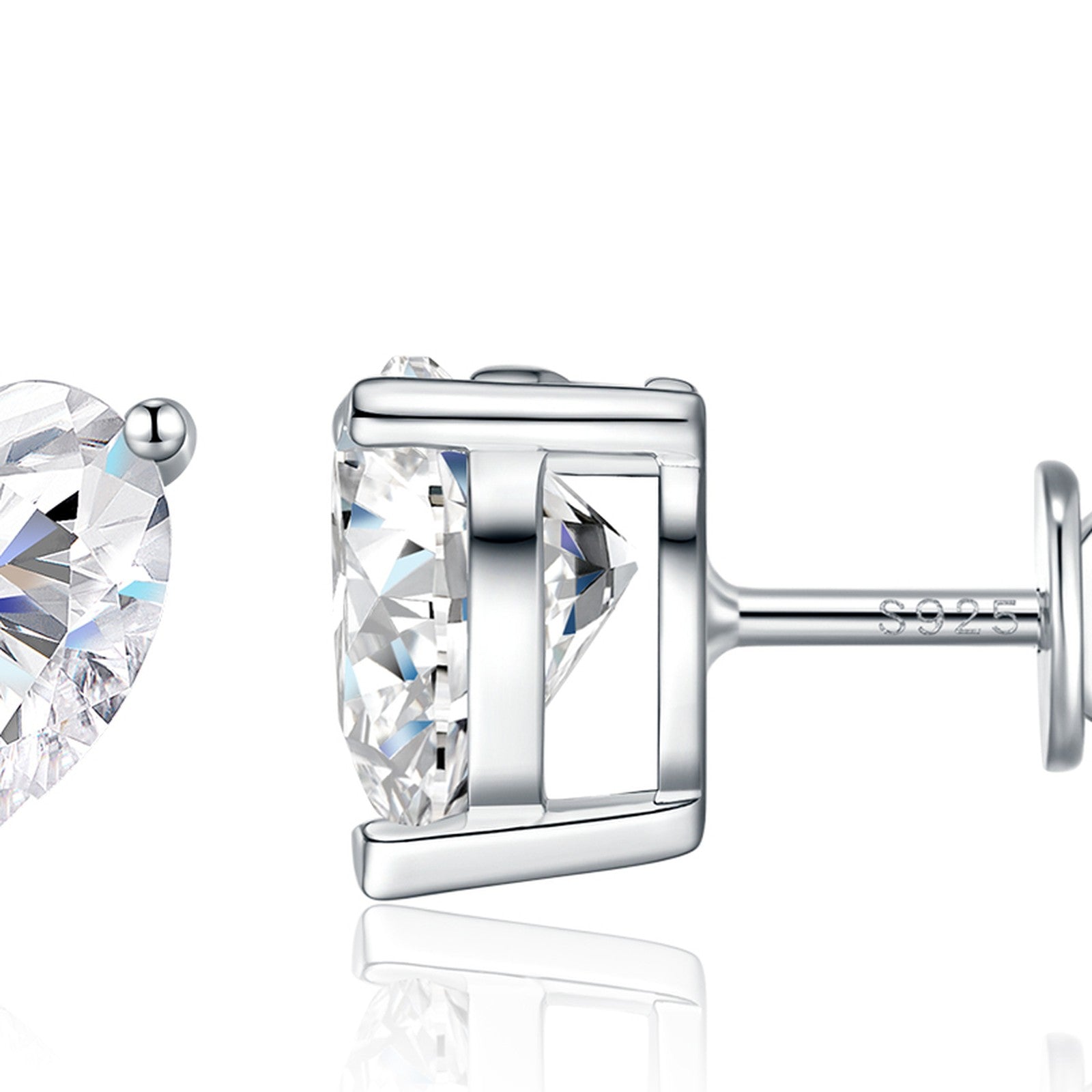 Valentina Heart-Cut Moissanite Heart Stud Earrings in Sterling Silver — detail