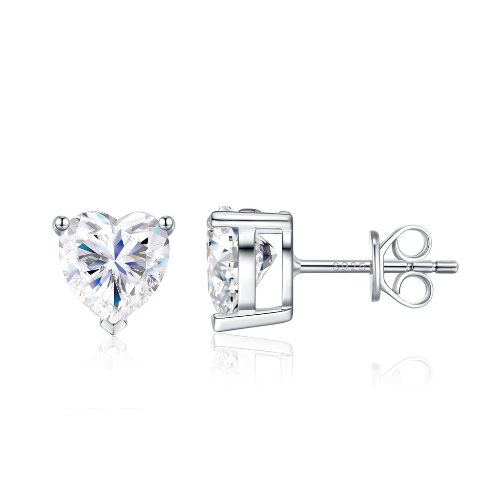 Valentina Heart-Cut Moissanite Heart Stud Earrings in Sterling Silver