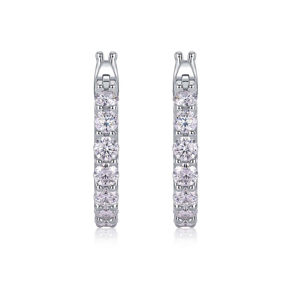 Filigree Moissanite Huggie Hoop Earrings in Sterling Silver