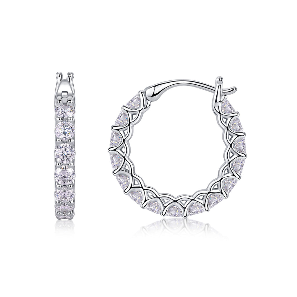 Filigree Moissanite Huggie Hoop Earrings in Sterling Silver