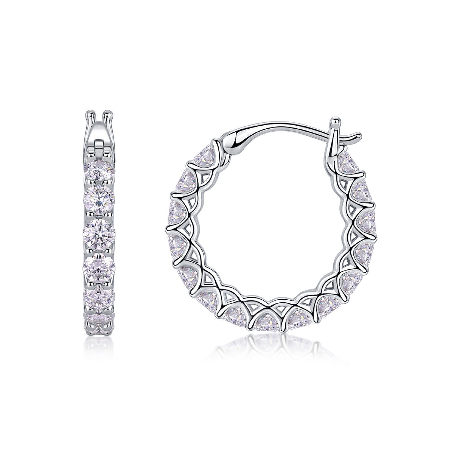 Filigree Moissanite Huggie Hoop Earrings in Sterling Silver
