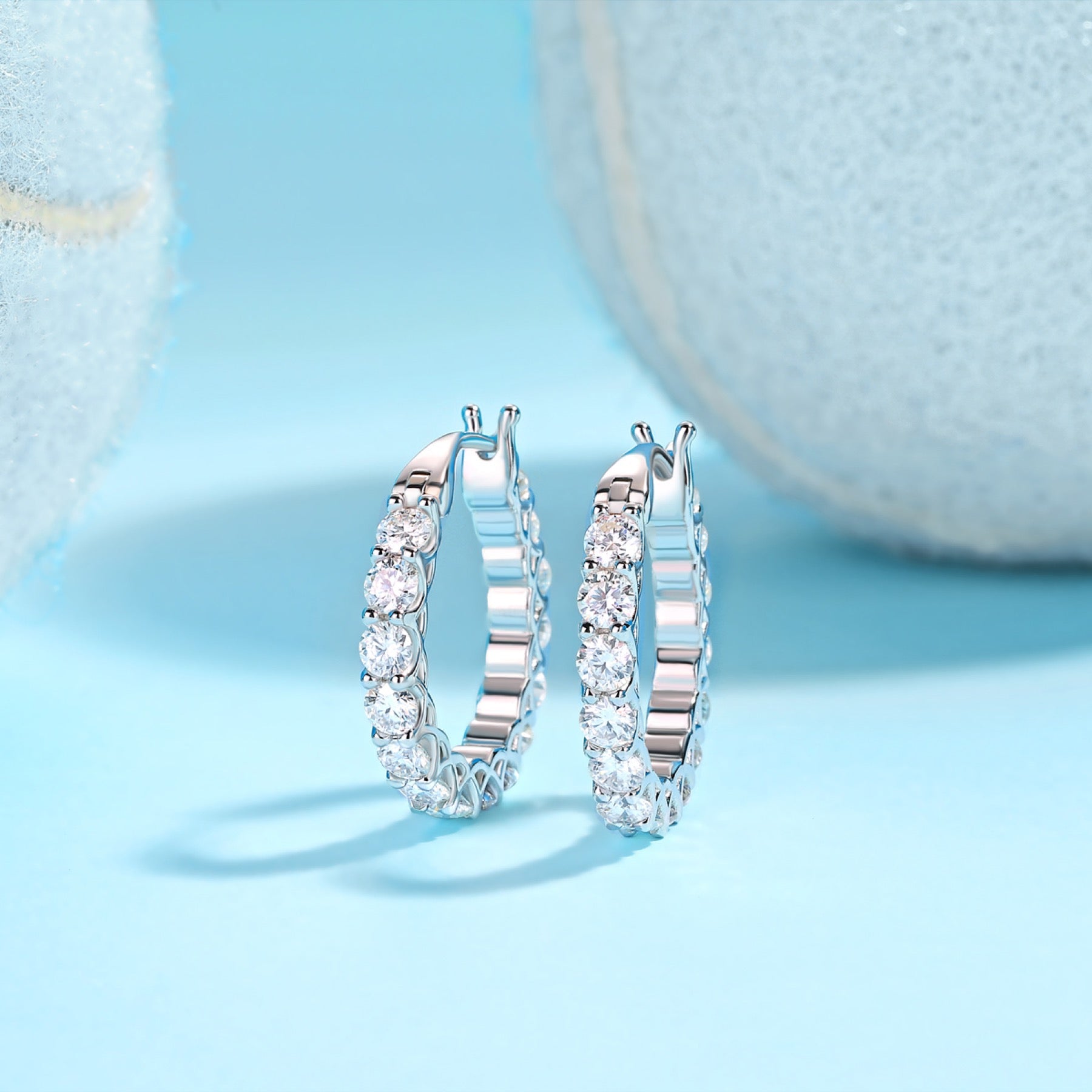 Filigree Moissanite Huggie Hoop Earrings in Sterling Silver