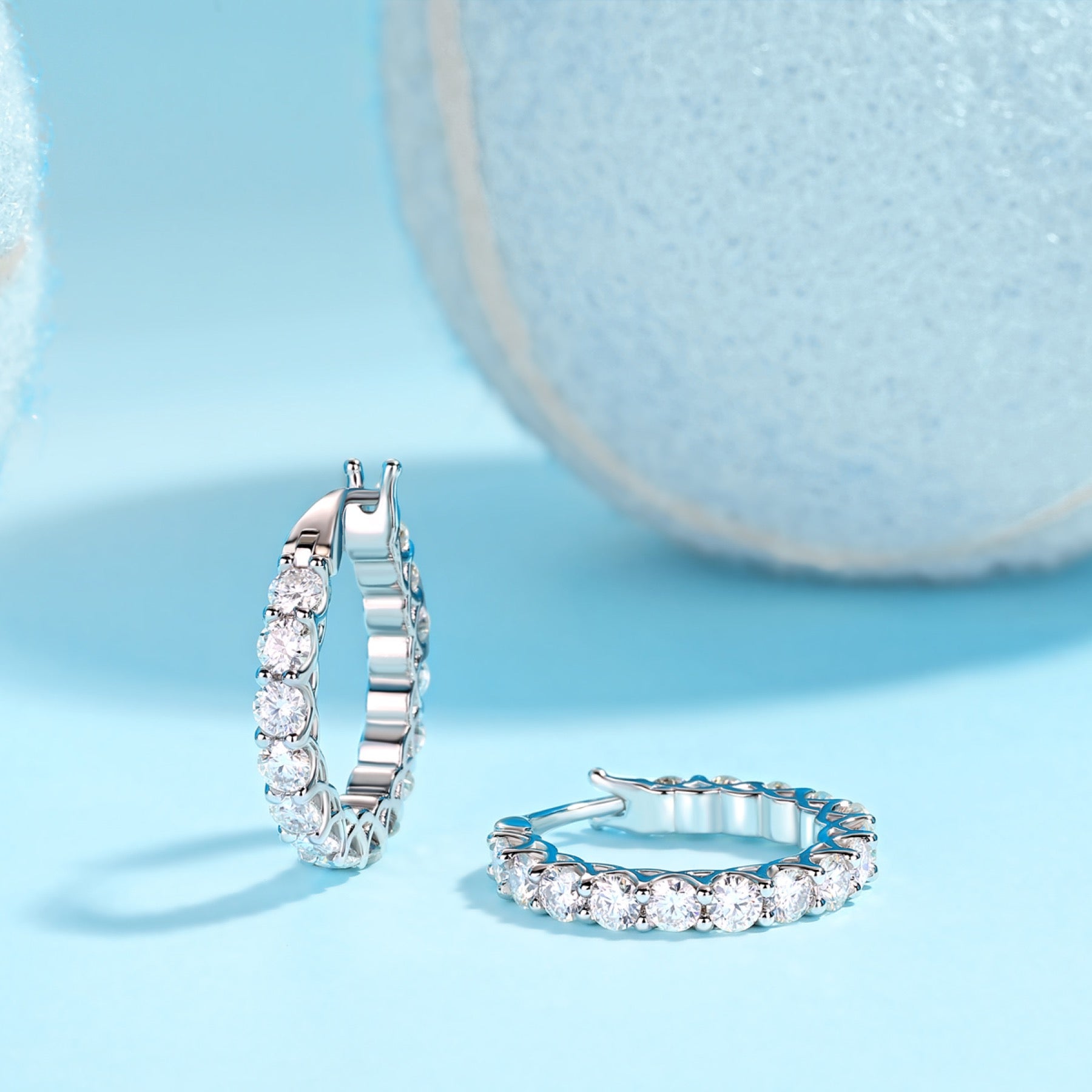 Filigree Moissanite Huggie Hoop Earrings in Sterling Silver