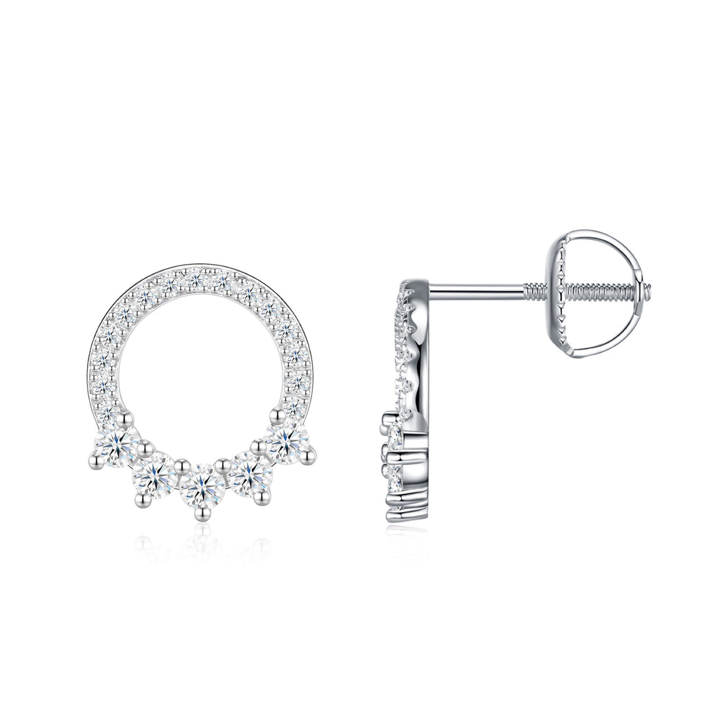 Encircle Moissanite Circle Drop Huggie Earrings in Sterling Silver