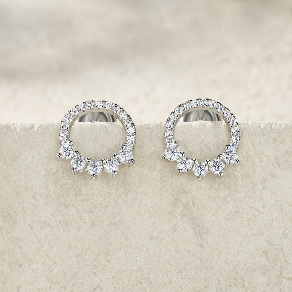 Encircle Moissanite Circle Drop Huggie Earrings in Sterling Silver