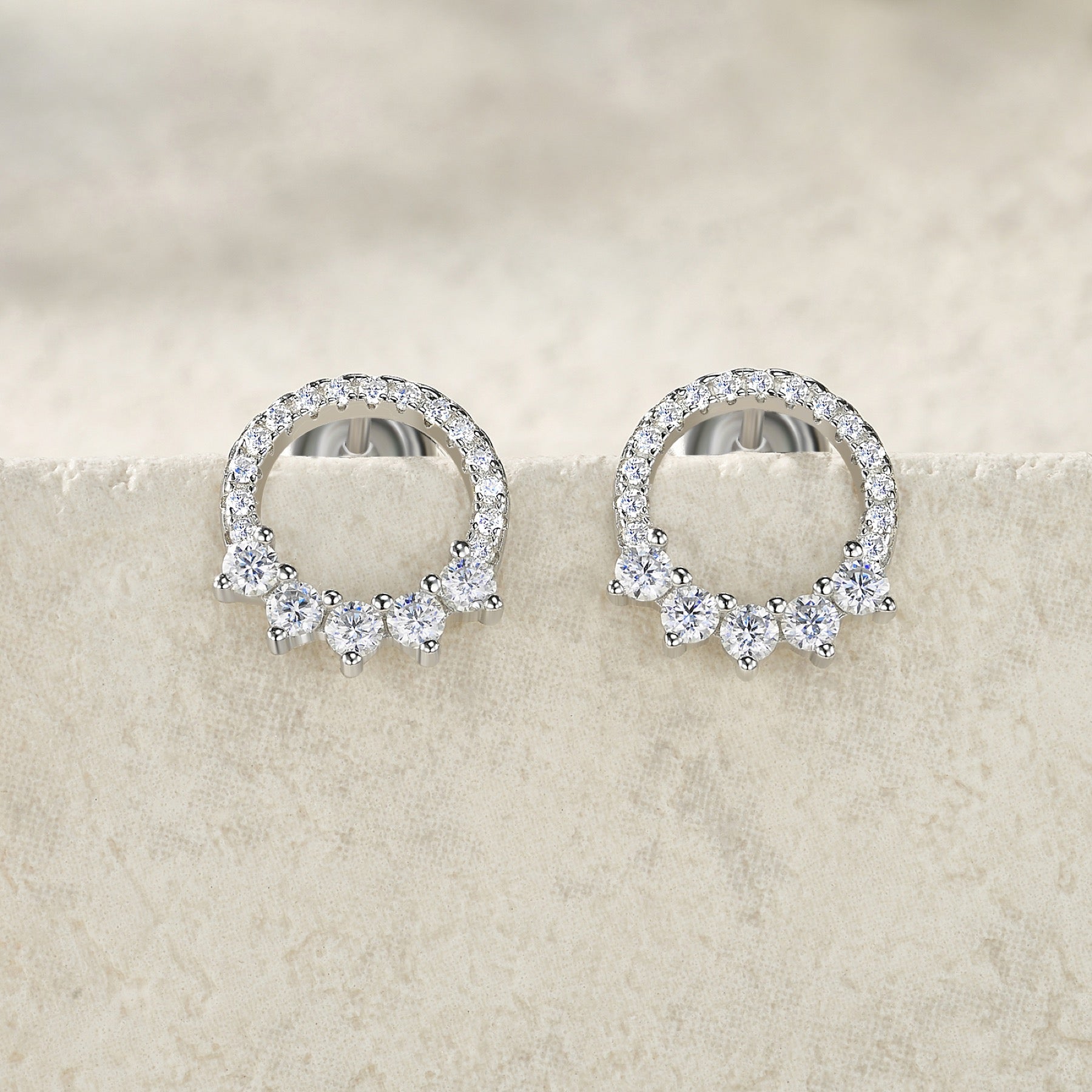 Encircle Moissanite Circle Drop Huggie Earrings in Sterling Silver