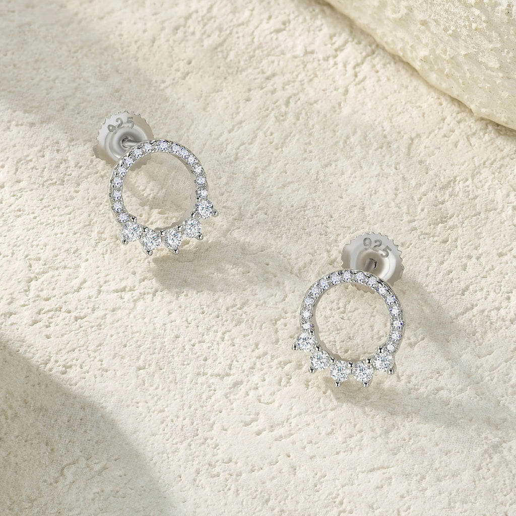 Encircle Moissanite Circle Drop Huggie Earrings in Sterling Silver