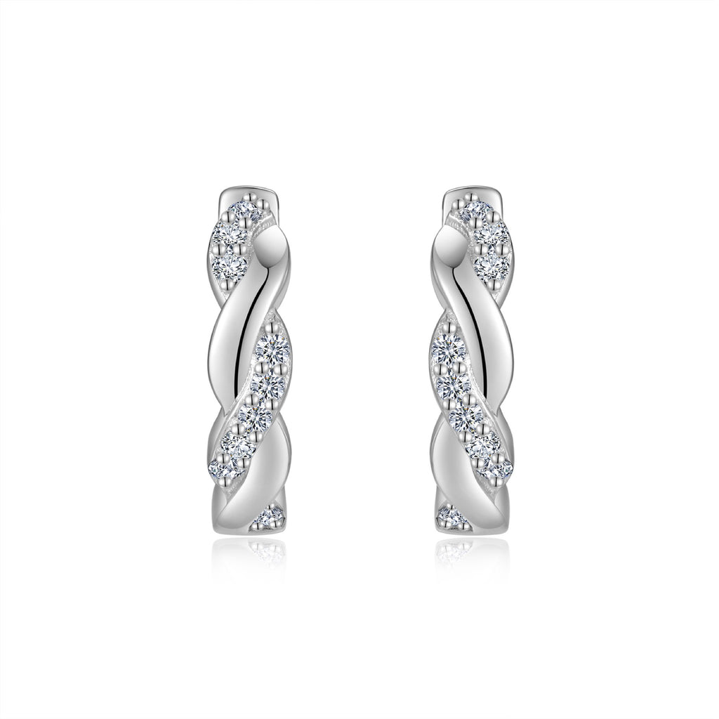 Torsade Moissanite Twisted Huggie Hoop Earrings in Sterling Silver