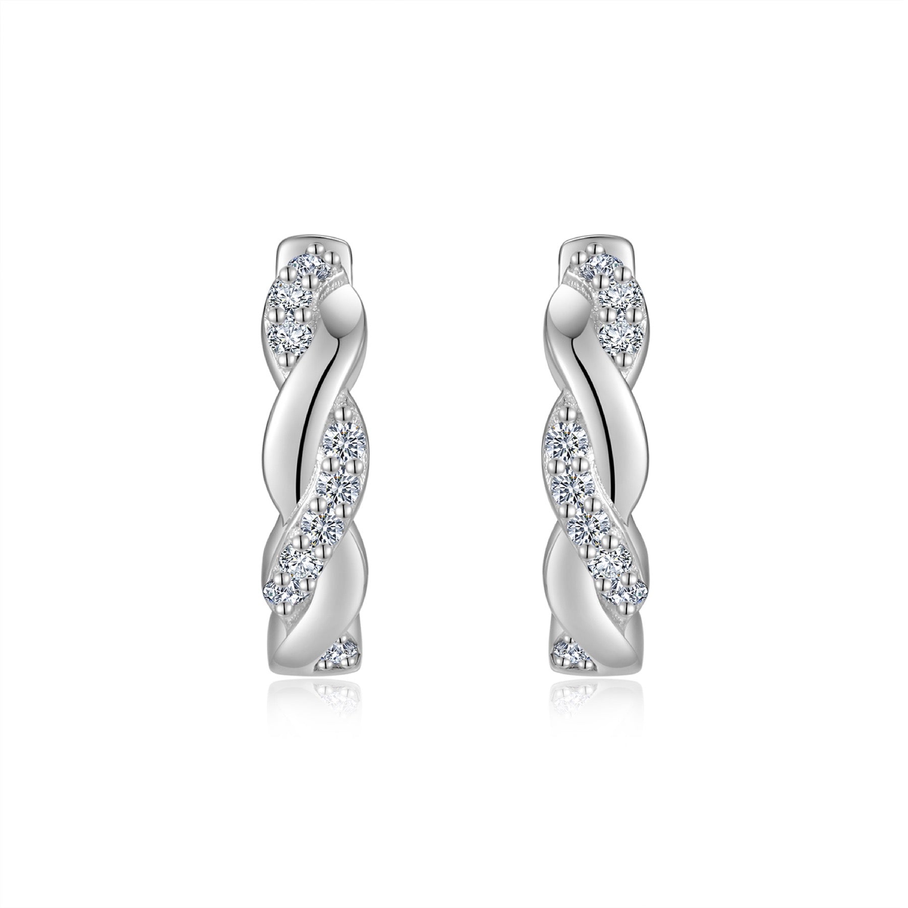 Torsade Moissanite Twisted Huggie Hoop Earrings in Sterling Silver