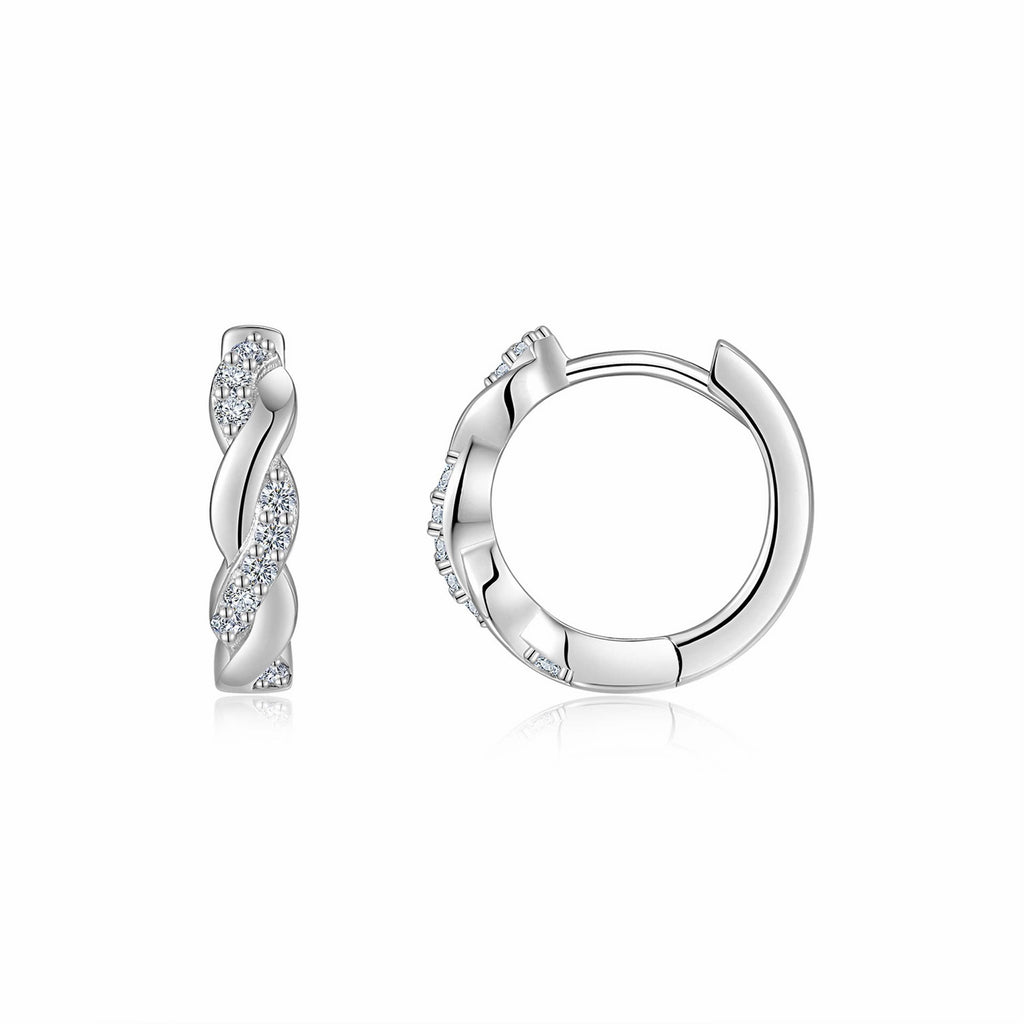 Torsade Moissanite Twisted Huggie Hoop Earrings in Sterling Silver
