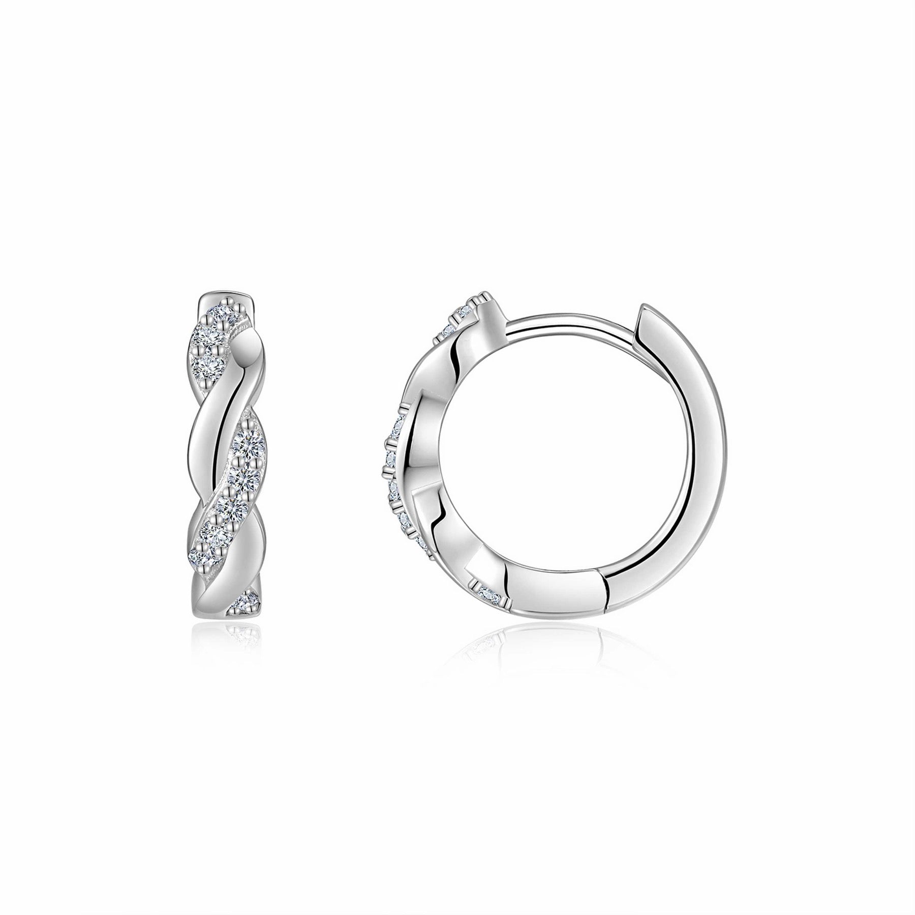 Torsade Moissanite Twisted Huggie Hoop Earrings in Sterling Silver