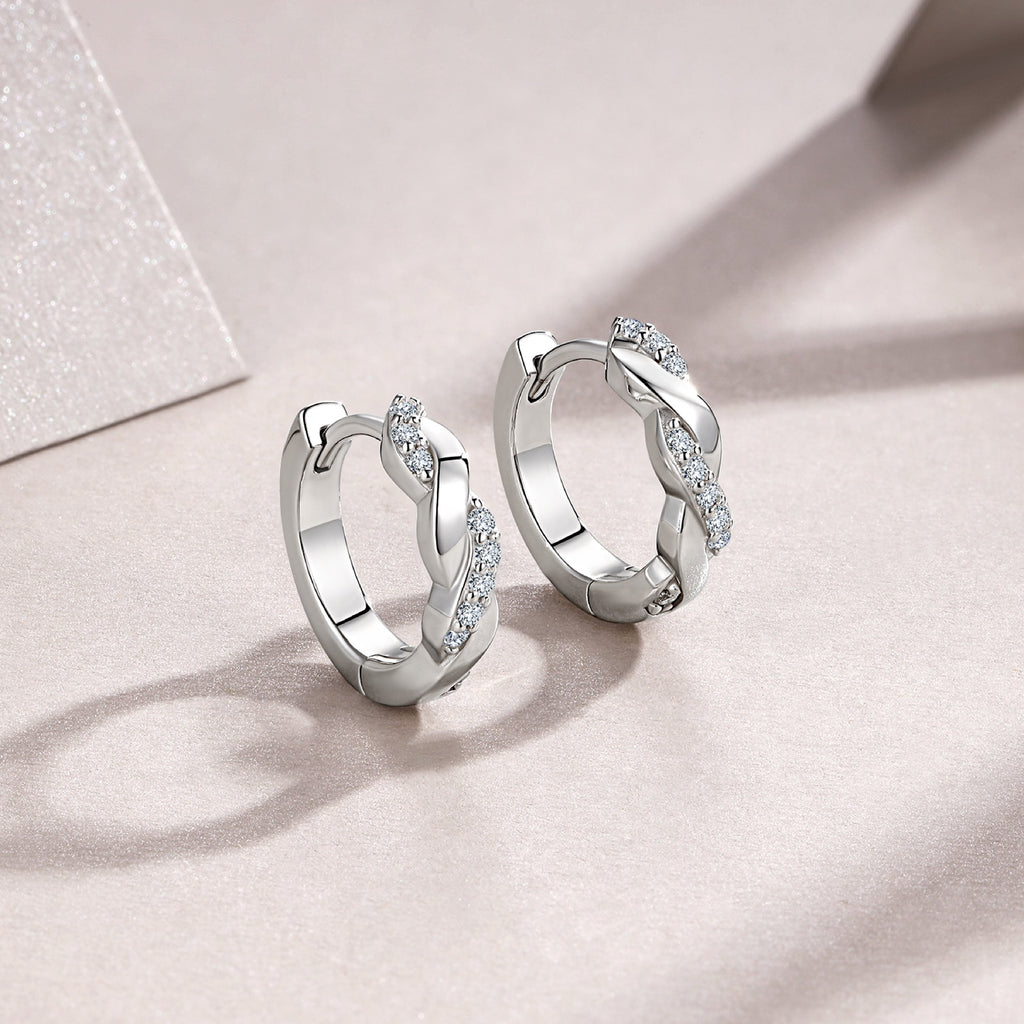 Torsade Moissanite Twisted Huggie Hoop Earrings in Sterling Silver