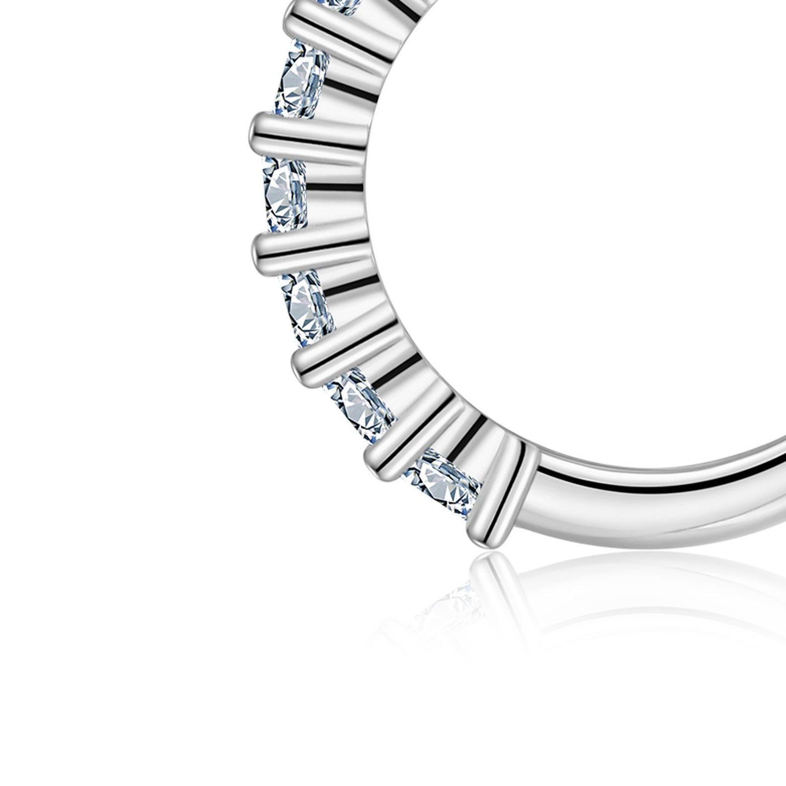 Tribeca Moissanite Huggie Hoop Earrings in Sterling Silver — detail