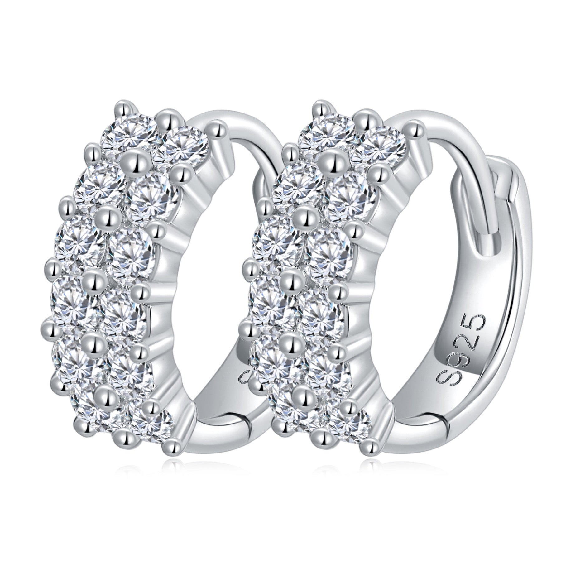 Tribeca Moissanite Huggie Hoop Earrings in Sterling Silver
