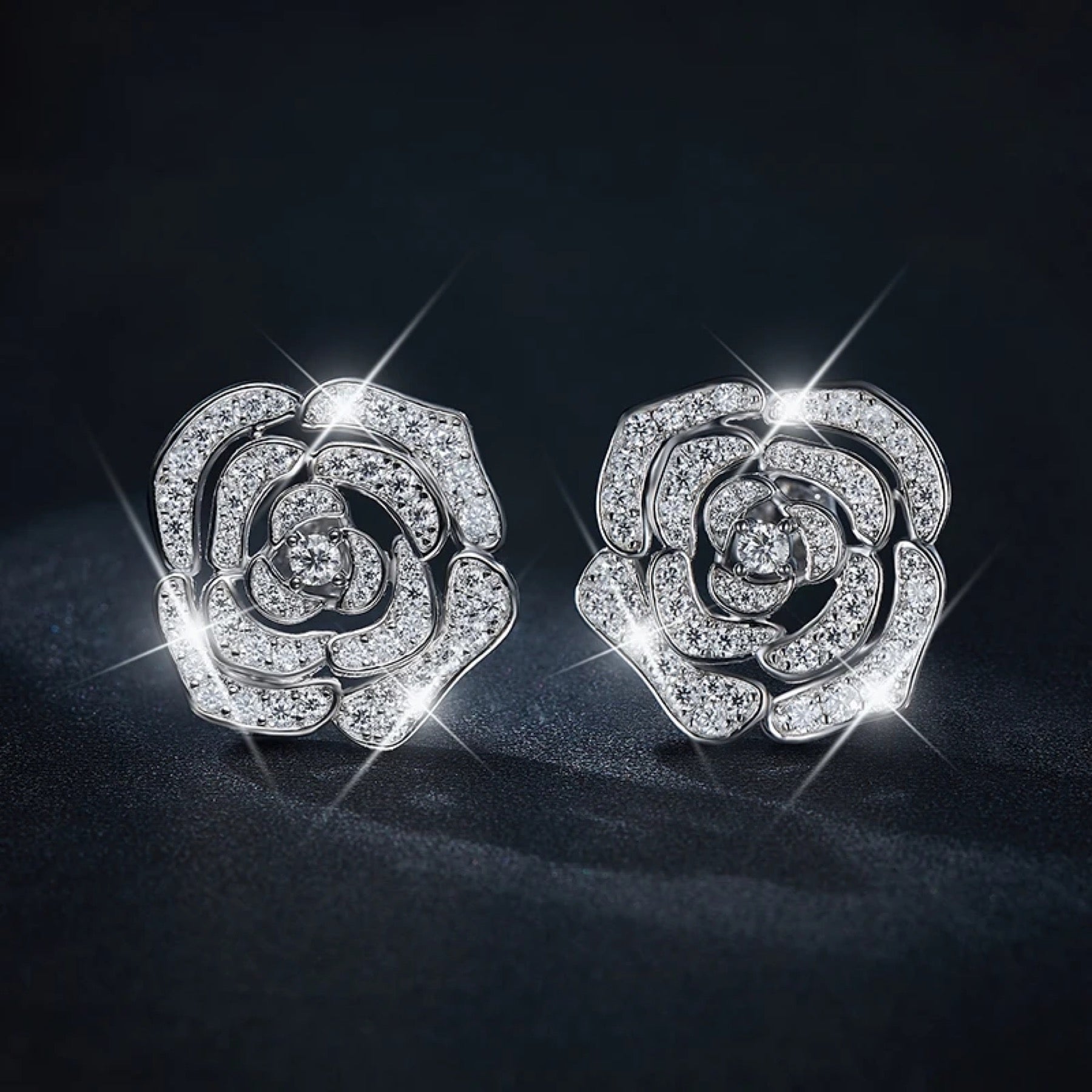 Camellia Moissanite Flower Stud Earrings in Sterling Silver